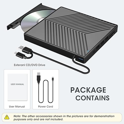 Miniatura 7 de ROOFULL Unidad externa de CD DVD+-RW con lector de tarjetas SD y puertos USB 3.02.0, lector de CD portátil ultradelgado, lector de DVD, grabador