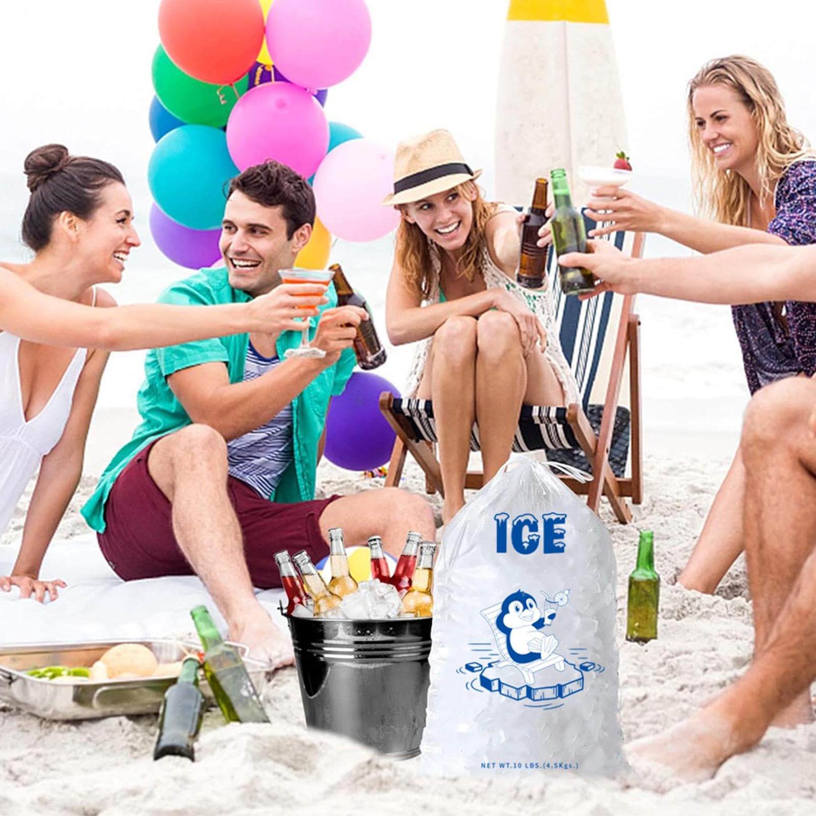 Stockage Glace Alimentaire Sacs à Glace 50 Pièces - 3.6kg - Cordon De Serrage - Qualité Alimentaire Sacs Qualité Alimentaire