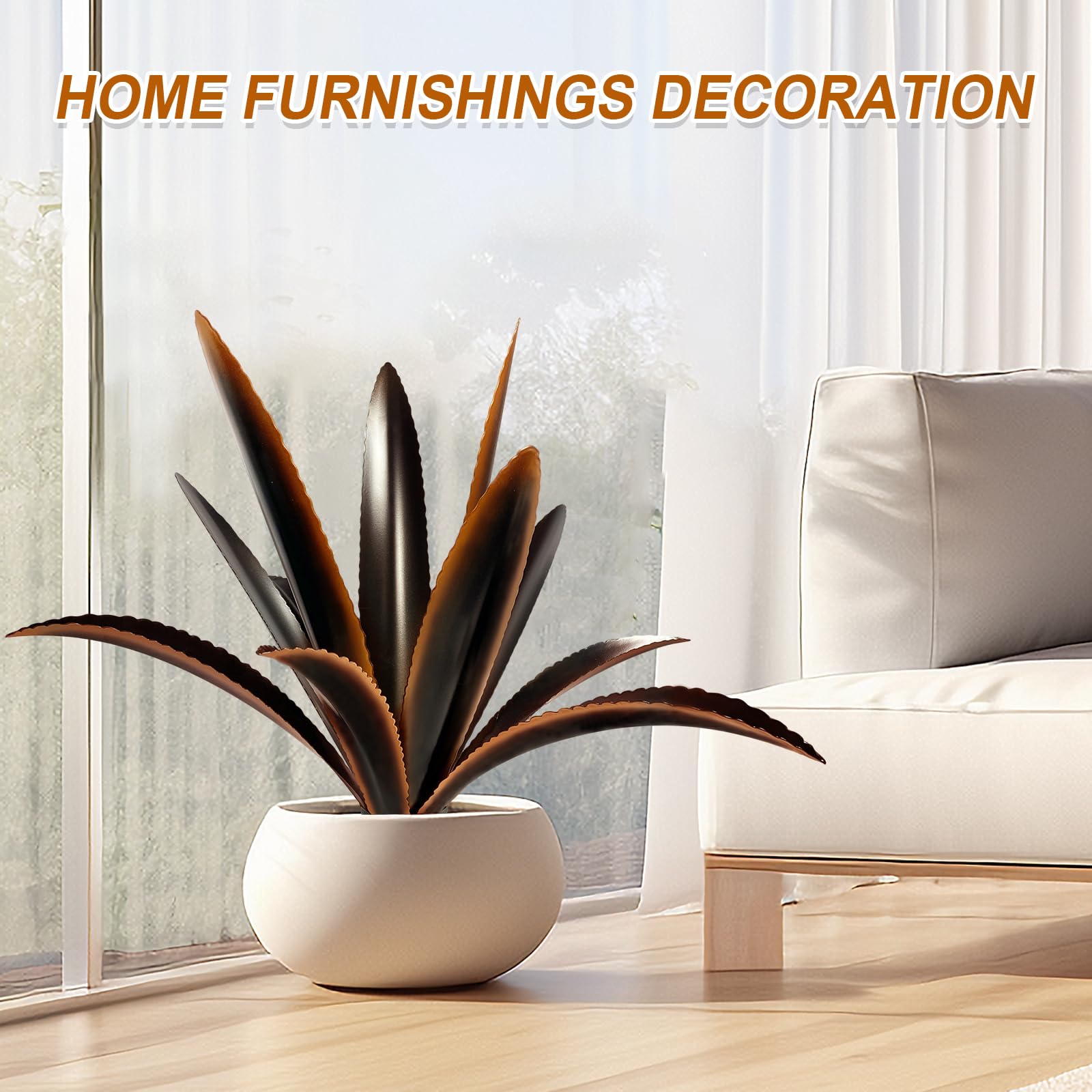 YIWOYI Ornements De Jardin En Métal En Forme De Plante D'agave - 9 Feuilles - Tequila Rustique - Rouille - Décoration D'intérieur - Blanc - 65 Cm