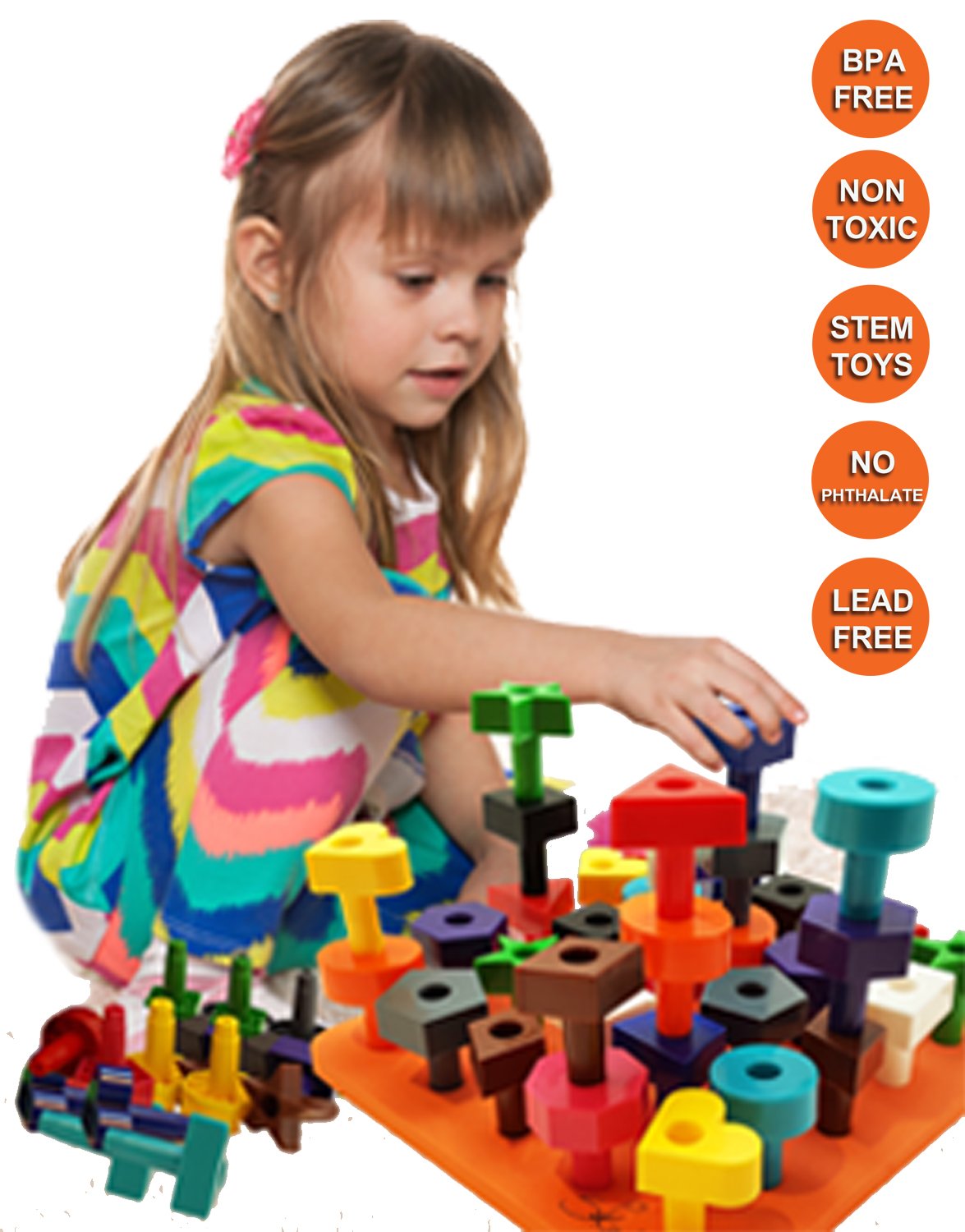 Skoolzy Peg Board Toddler Stacking Toys STEM Color Sorting Learning