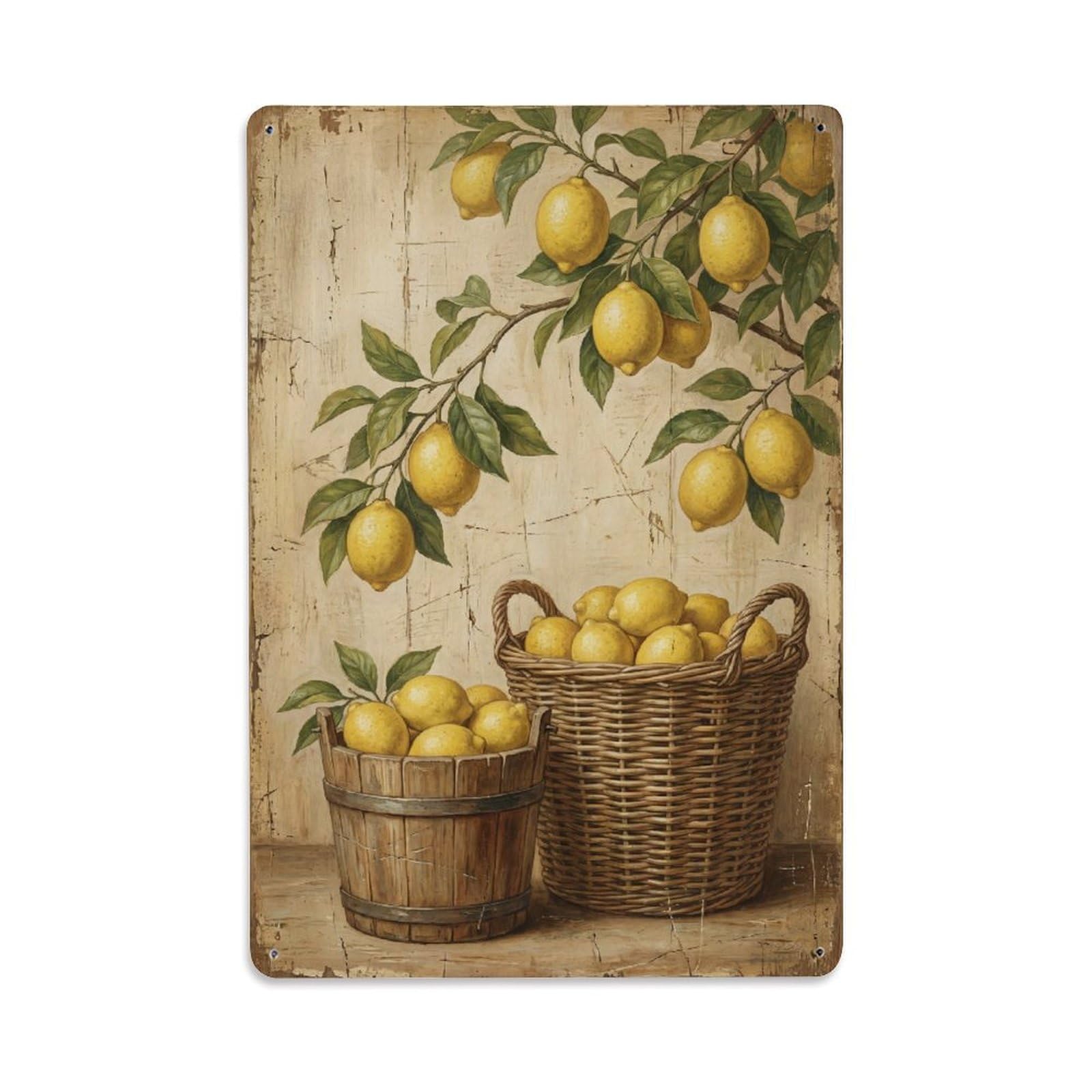 Lemon Orchard Harvest Yellow Citrus Countryside Tree Vintage Metal Tin Sign Plaque Wall Decor for Cafe, Club, Garden Metal Poster 8x12Inch