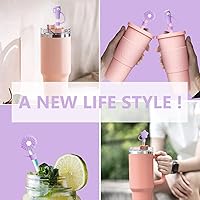 Vista 6 de 3 fundas de popote moradas compatibles con vasos Stanley de 30 y 40 onzas, tapas reutilizables de silicona para popotes, protectores de tapas