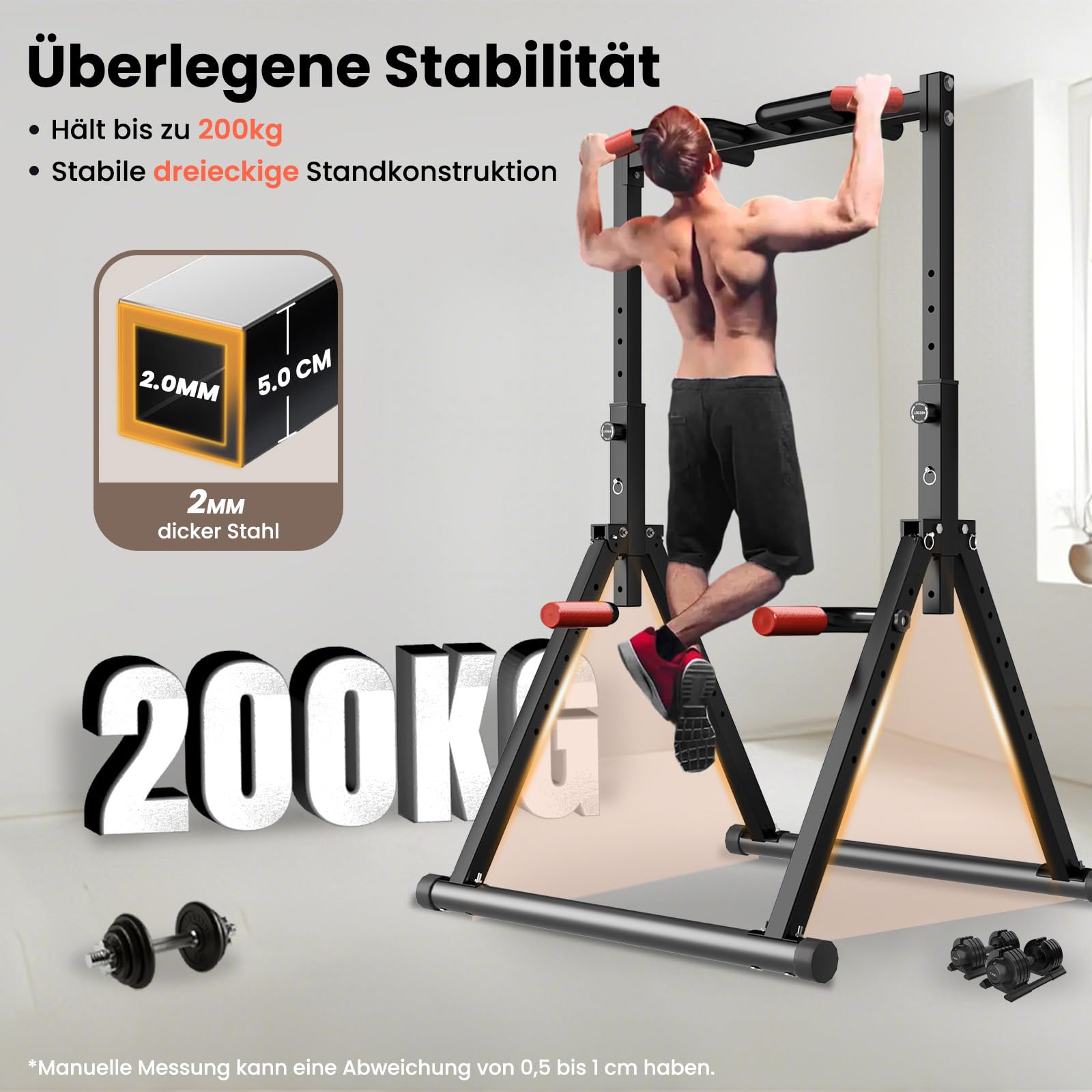 WATBKHE Klimmzugstange Freistehend Power Tower Dip Station Faltbar, Pull Up Bar Verstellbar, Multifunktions Home Gym Trainingsgerät, Krafttraining Fitnessgeräte