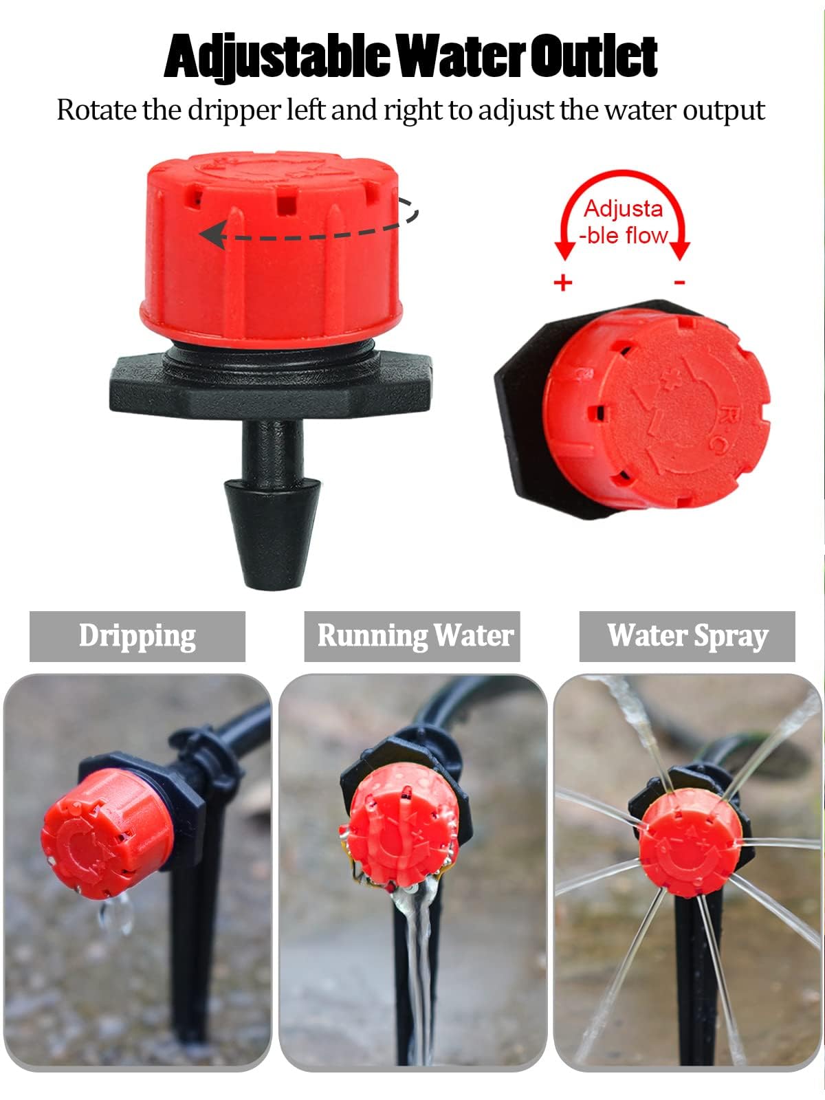 Kalolary Goteadores de riego Ajustables de 1/4 Pulgadas, 400 Unidades | de emisores de riego automático de microaspersión compatibles con sistemas de riego, suministros de jardinería (Rojo)