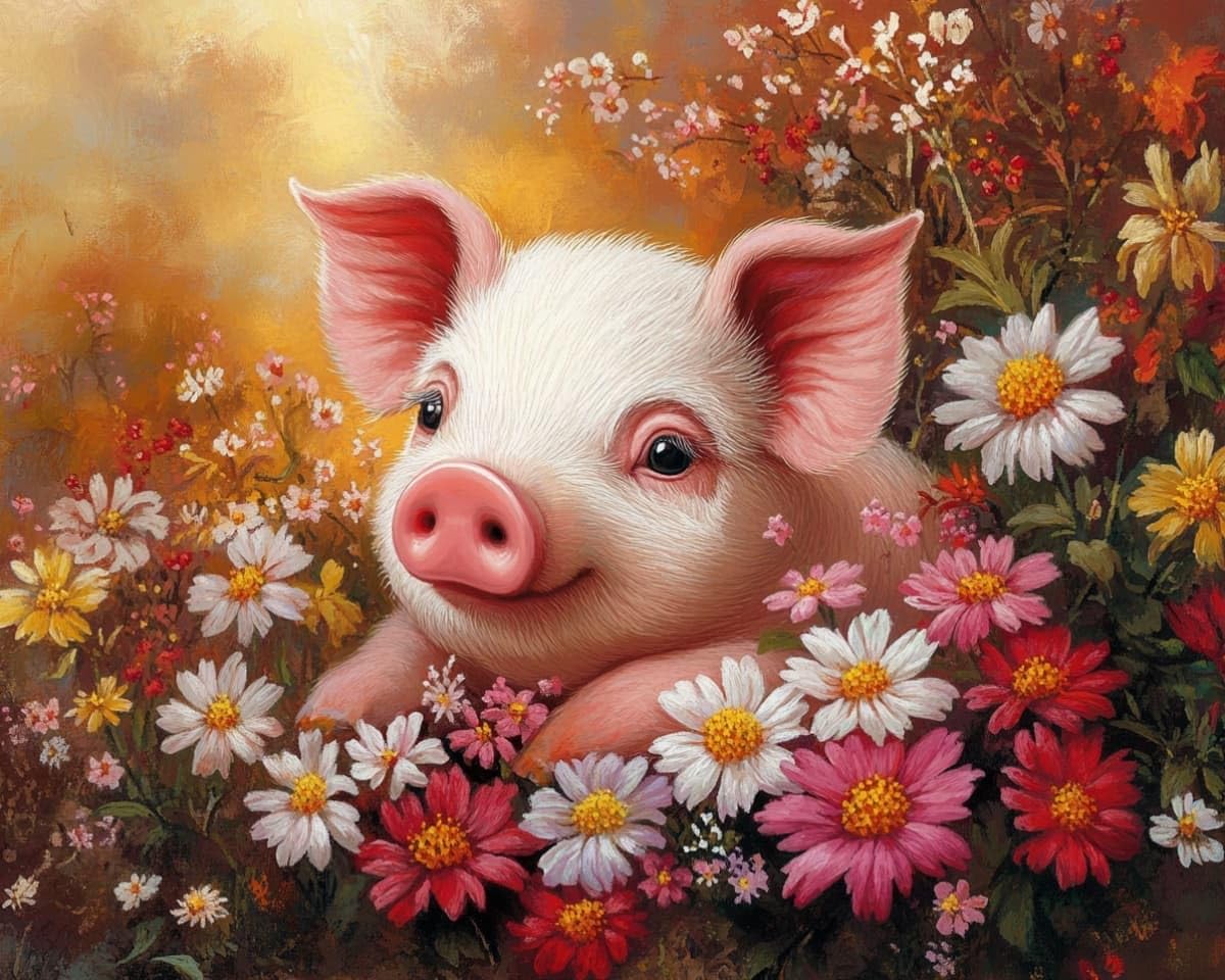 AxiangziK Cross Stitch Kit 16x20in,Pigs in the Flowerbed DIY Embroidery Set for Adults Beginners,Pre-Printed Canvas Wall Art for Living Room Bedroom Decor