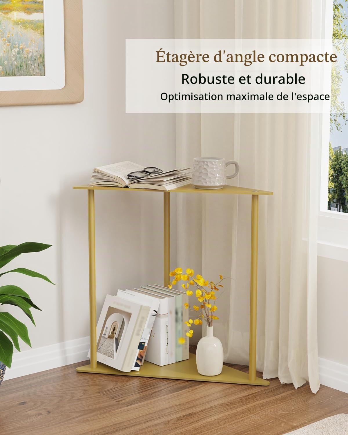 Yawinhe 48 cm Triangle Table d’appoint,Lot de 1 Métal Table Basse,Doré | Table de Chevet pour Coin;Table de Canapé pour Salon;Bout de canapé pour Petits Espaces pour Petits Espaces