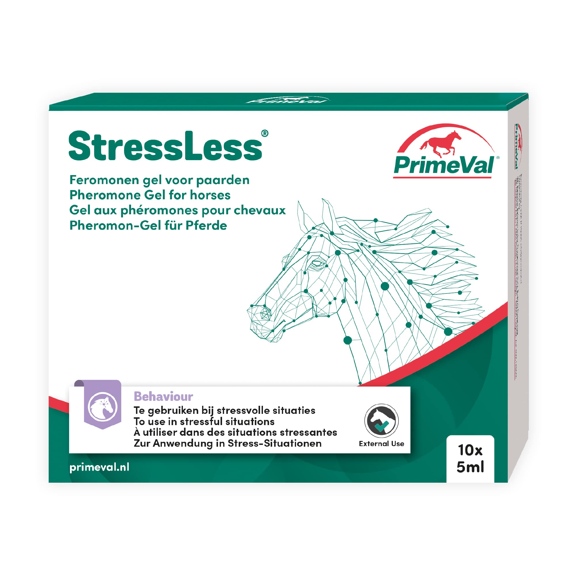 PRIMEVAL StressLess – Gel apaisant aux phéromones pour Cheval – Aliment complémentaire Naturel Anti-Stress à Base de phéromone apaisante Maternelle de Jument – sans Somnolence – 10 sachets de 5 ML