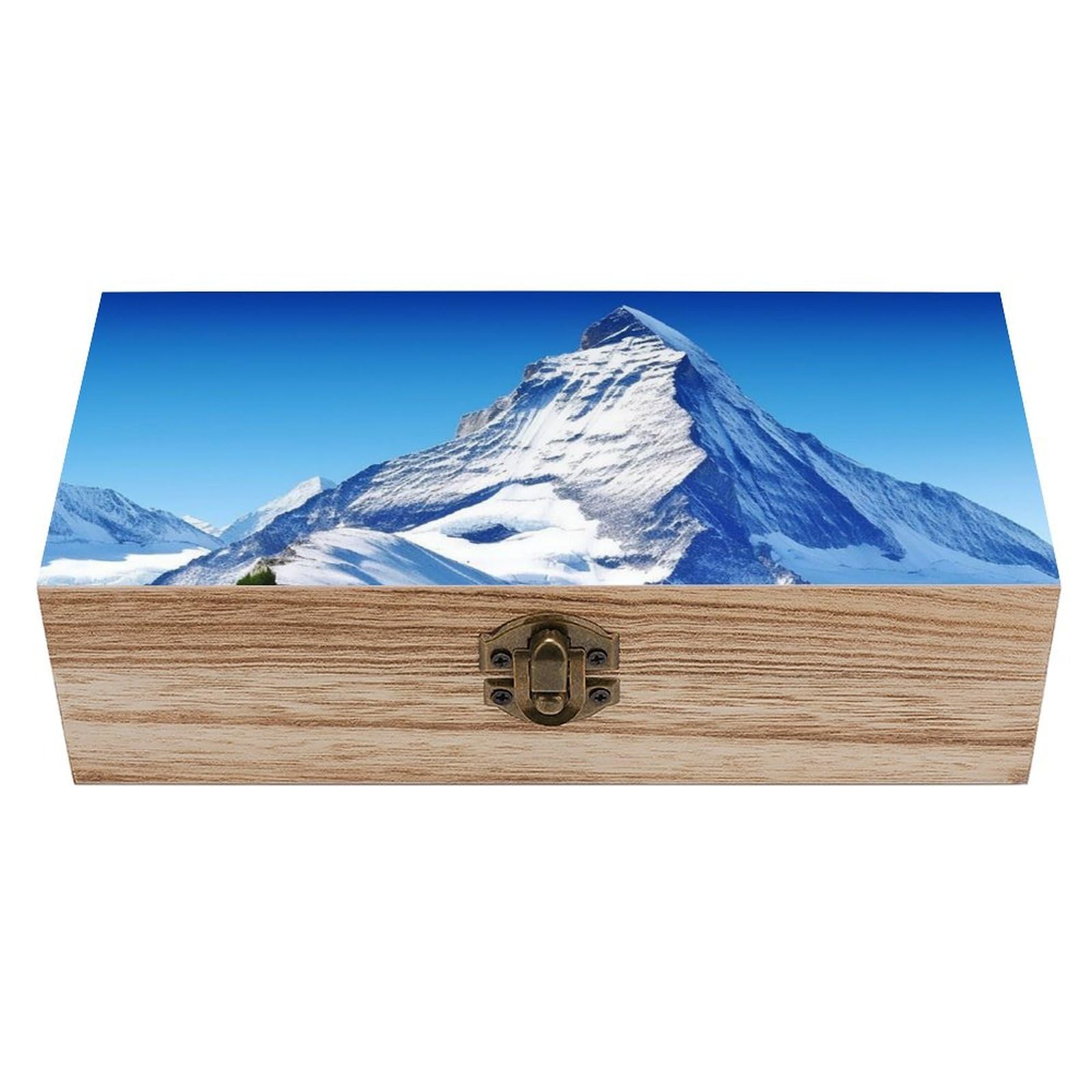 NTVOWPZO Wooden Storage Box Beautiful Snow Mountain Wood Gift Box with Hinged Lid Vintage Decorative Boxes Jewelry Memory Box for Jewelry Art Hobbies Home Storage Treasure Keepsake Gift