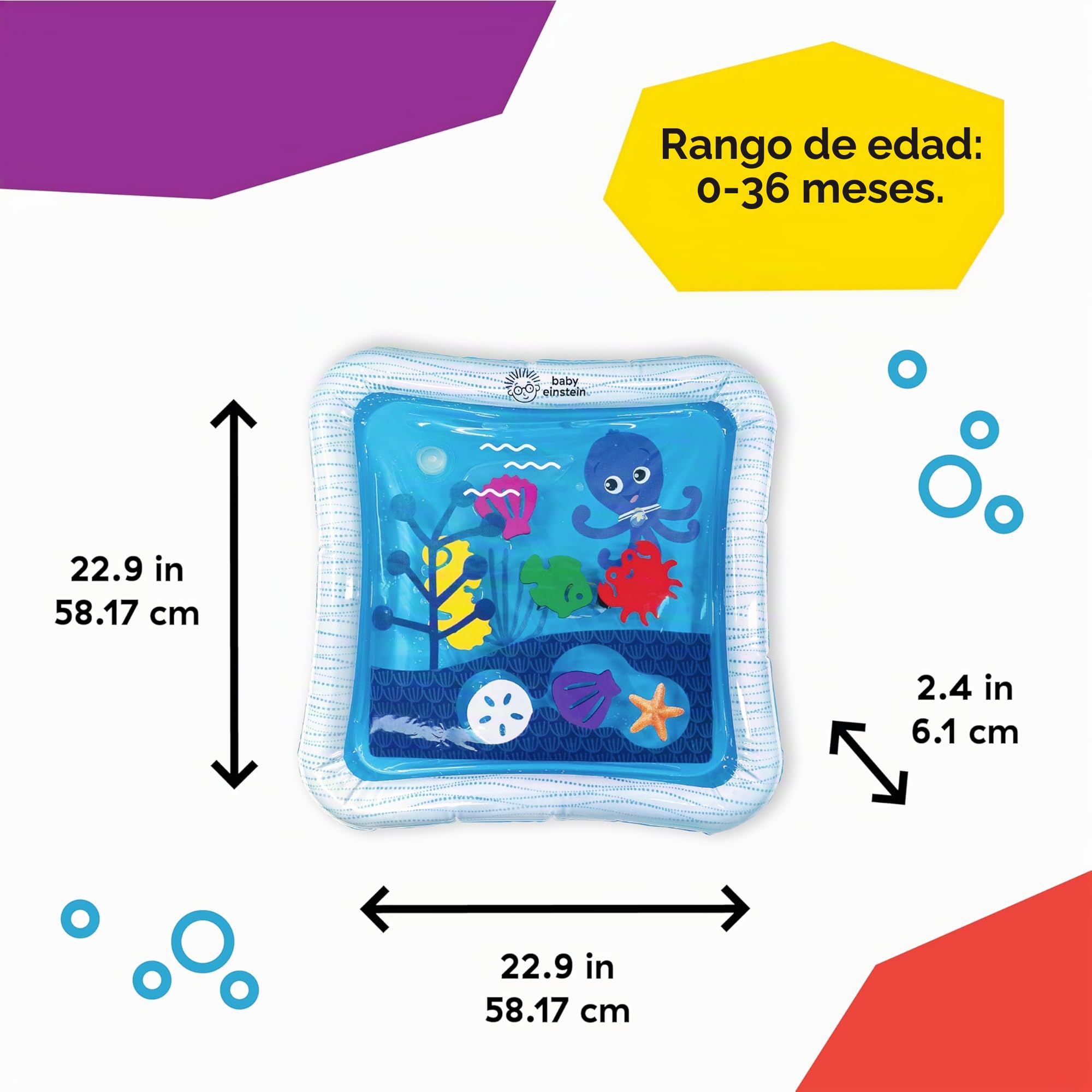 Baby Einstein, Alfombra de Juegos Inflable con Agua Ocean of Discovery, Gimnasio de Actividades con 6 animales flotantes, exploración sensorial, fácil de limpiar, 6 meses, 1 Stück (1er Pack)
