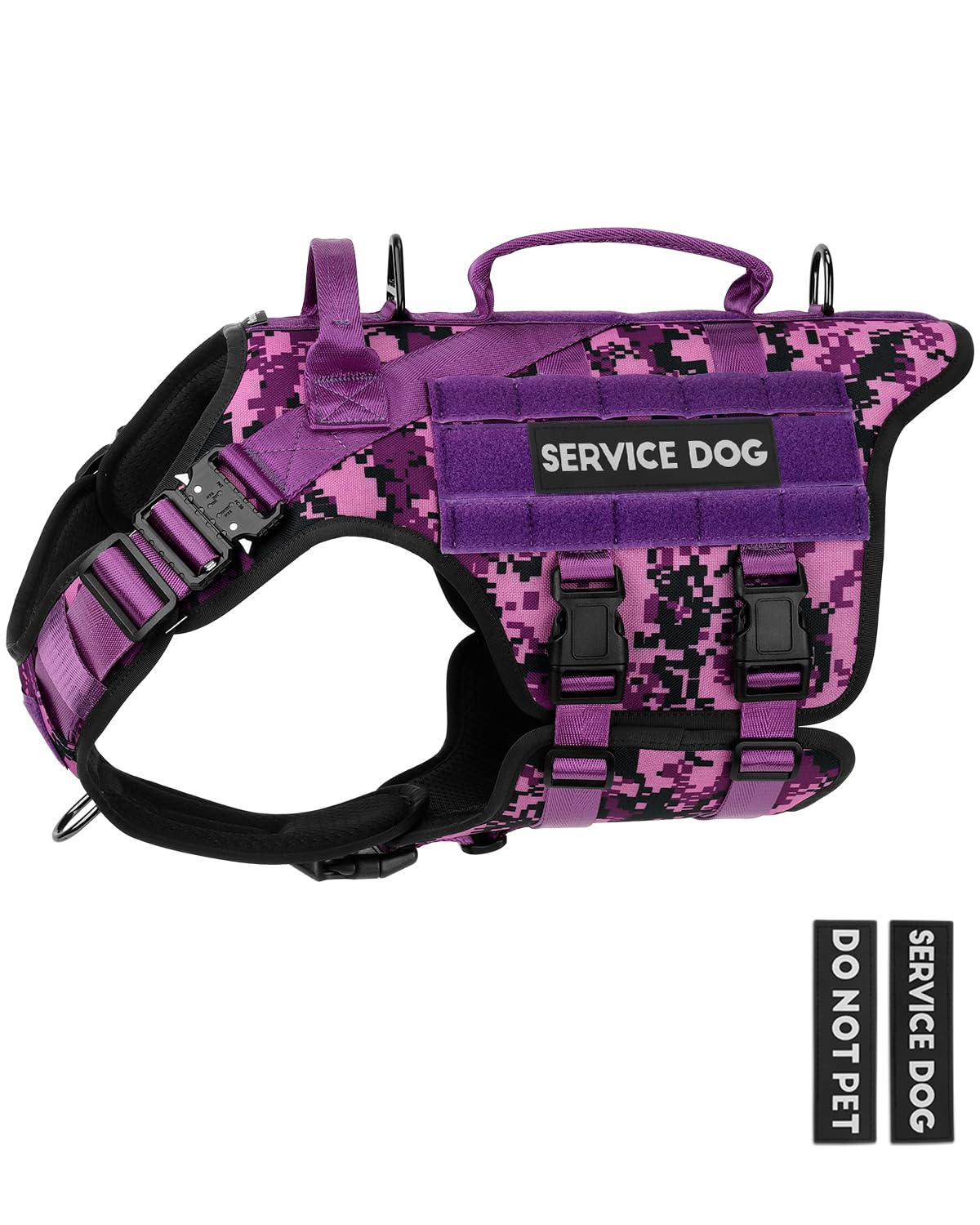 tactical dog harness - petnanny dog harness service dog vest for  breed dog, hook and loop panel for service dog patchs, work dog molle vest with handle for walking hiking training(purple camo,sm 