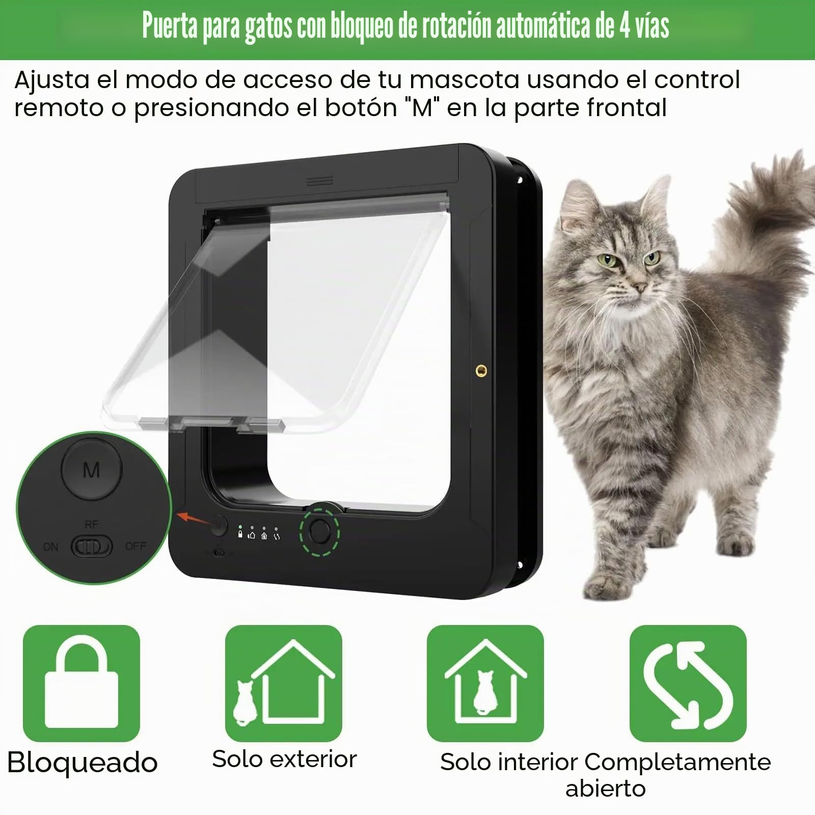 Puerta electrónica automática para mascotas - Entrada segura con microchip RFID con cierre de 4 vías, a prueba de inclemencias del tiempo para gatos y perros pequeños