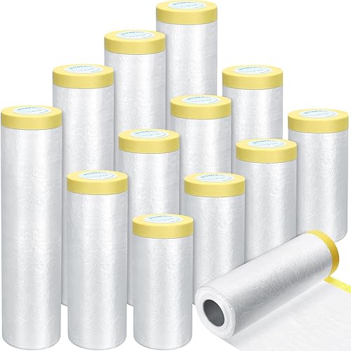 12 rollos de láminas de plástico surtidas precintadas, papel de enmascarar transparente para pintura automotriz, cubrir suministros de pintura, 3