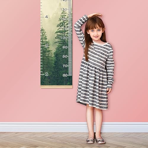 Miniatura 4 de Tabla de crecimiento para niños, naturaleza, árbol de montaña, bosque, marco de madera, extraíble, tabla de altura enrollable, pancarta de medición,
