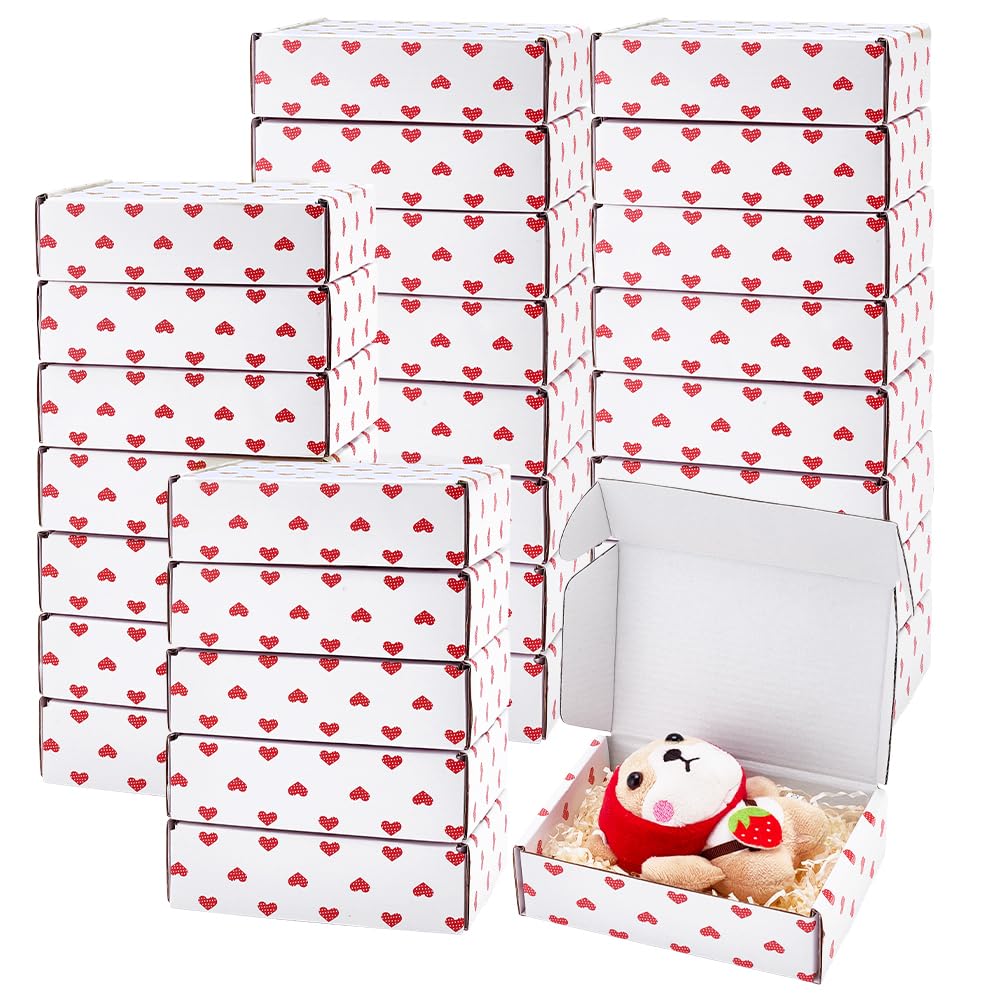 PH PandaHall 30pz Scatole Postali in Carta Bianche Piccole Scatole di Spedizione Scatola Regalo Cuore Rosso Scatola di Cartone Ondulato per Imballaggio Spedizione Artigianato, 15.5x10x4cm