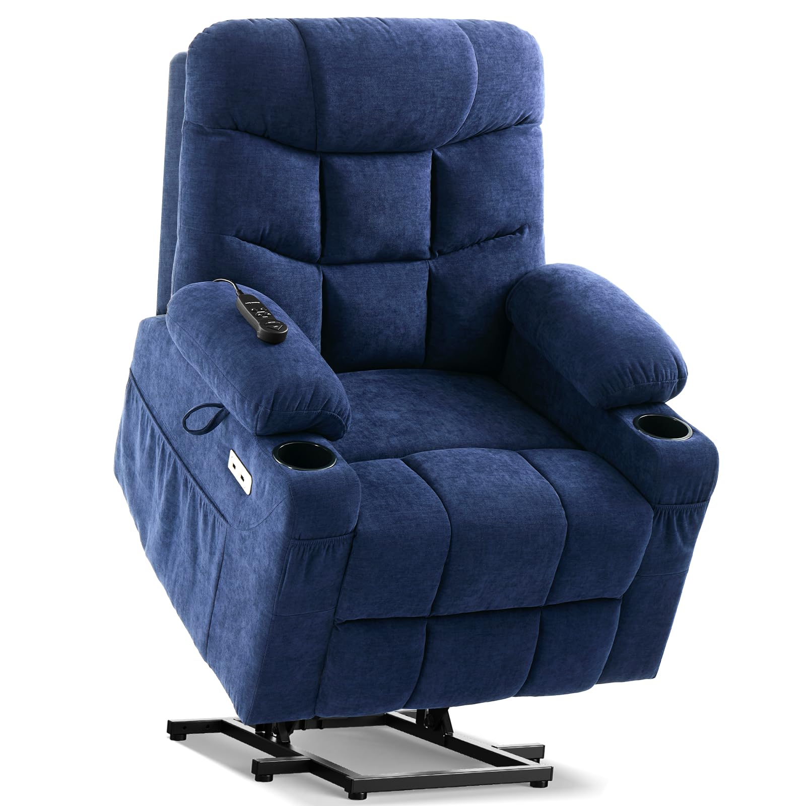 Tami Tami Dual Motor Power Lift Chair Recliner for Elderly with Massage and Heat, Infinite Position Electric Lift Recliner with USB A&C, Cup Holders (T6012 - Chenille Fabric, Blue, Medium)