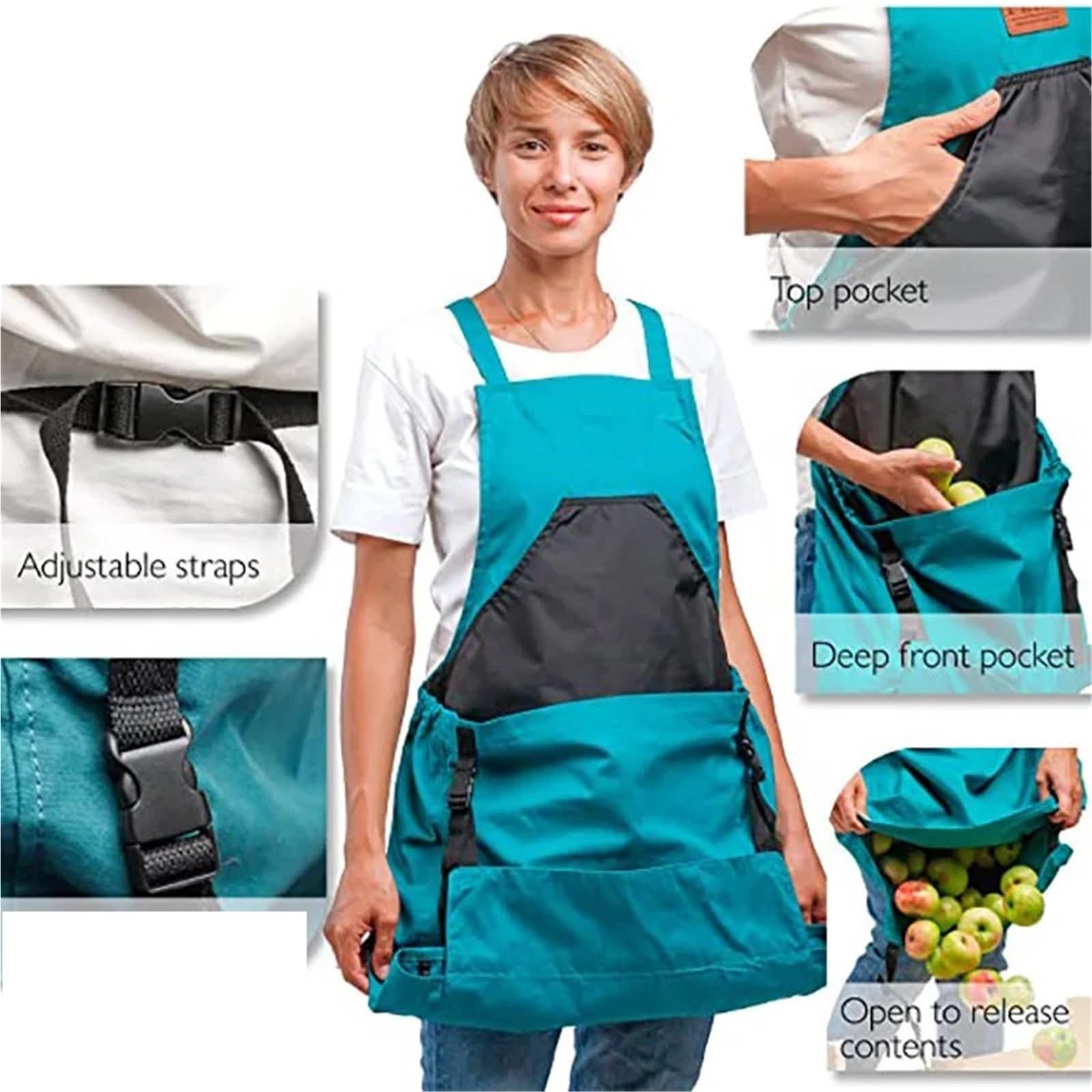 Grembiule da giardino in tela 3 pezzi for la raccolta della frutta, borsa for grembiule ad alta capacità for conservare for l'apertura terrazza con regolazione Per Giardino