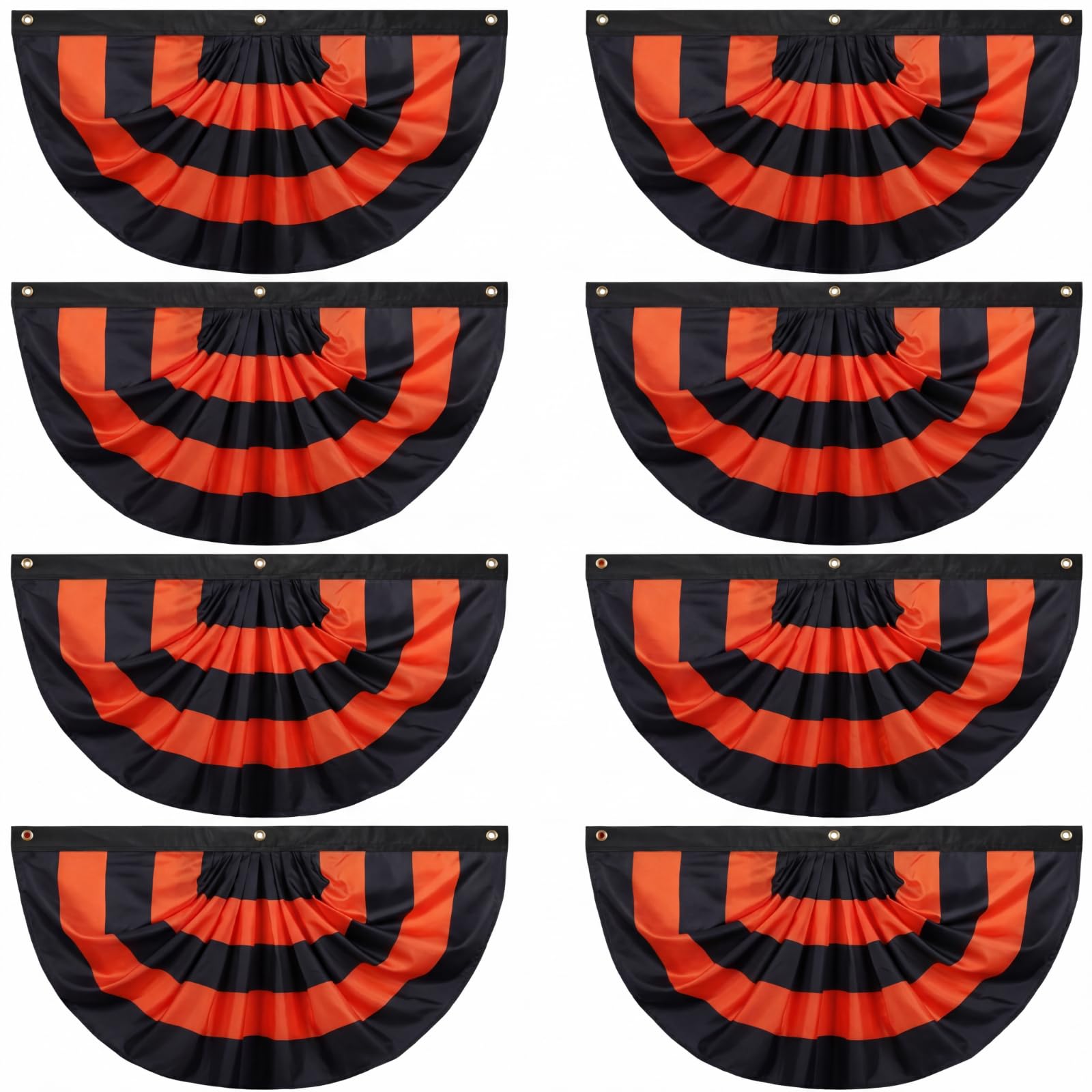 Newwiee Lot de 8 fanions plissés à suspendre avec 3 œillets pour Halloween, intérieur, extérieur, maison, vacances, cour, fête - Noir et orange