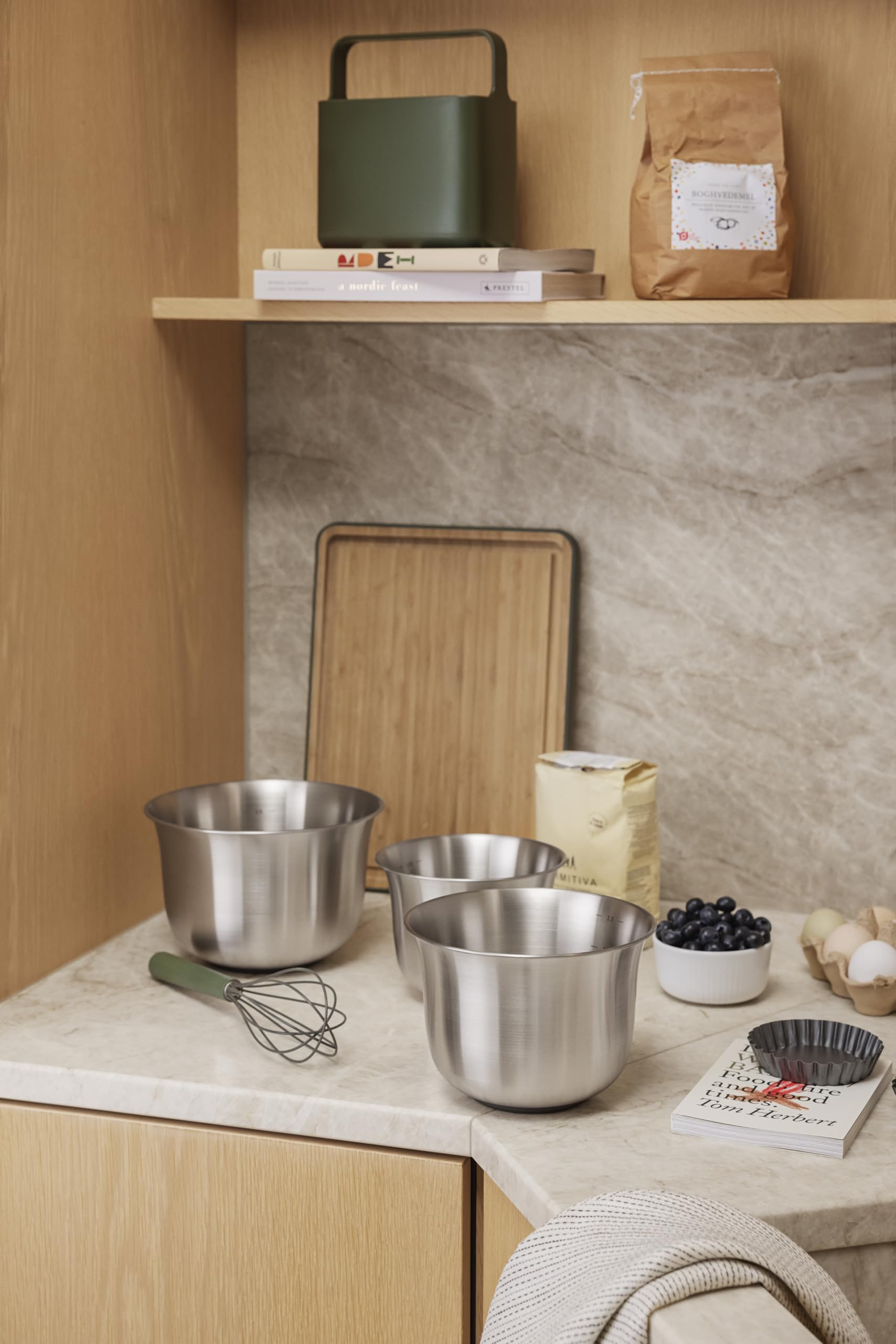 EVA SOLO | Green Tools Rührschüsselset 3-teilig | Set mit DREI stapelbaren Rührschüsseln mit rundem Boden und hohen Seiten | Brushed Steel