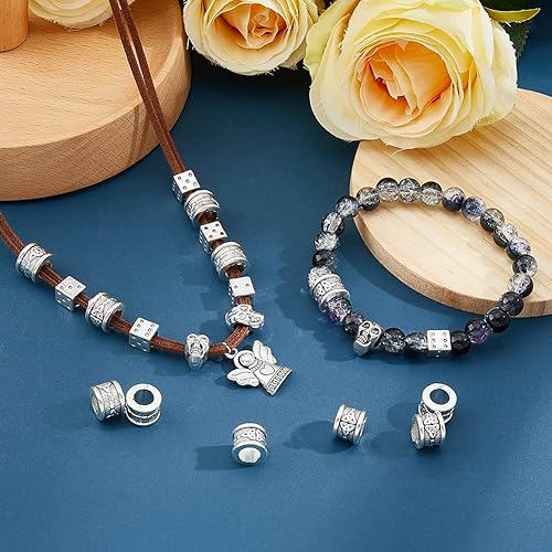 Miniatura 4 de DICOSMETIC 76 cuentas espaciadoras tibetanas de aleación europea, cuentas de plata antigua, cuentas de tubo de nudo de celtas, cuentas sueltas