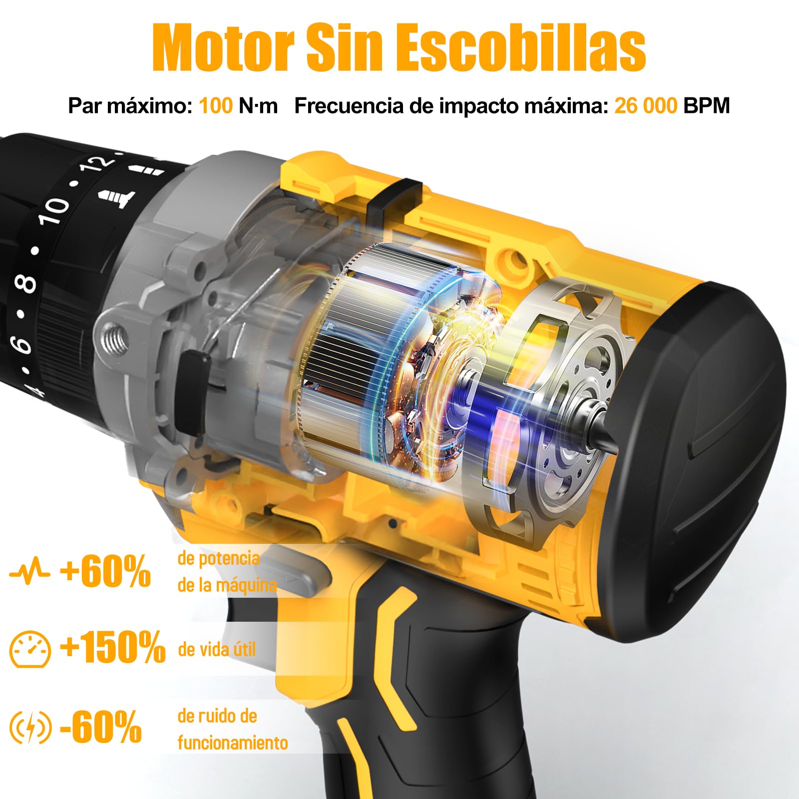 21V Trapano Avvitatore Batteria, 100Nm Trapano a Percussione | Brushless Avvitatore a Batteria, 2 Batterie 4,0Ah, 20+3 Coppia, 13mm Mandrino, 2 Velocità, 36 PZ Accessori, Casa Riparazione