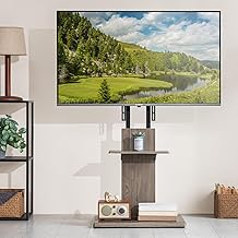 Modern Decor TV Stand Height Adjustable Left and Right Oscillating Shelf Fits 32" to 70" Tilt Resistant Wood Grain (Shabby Brown x Black)