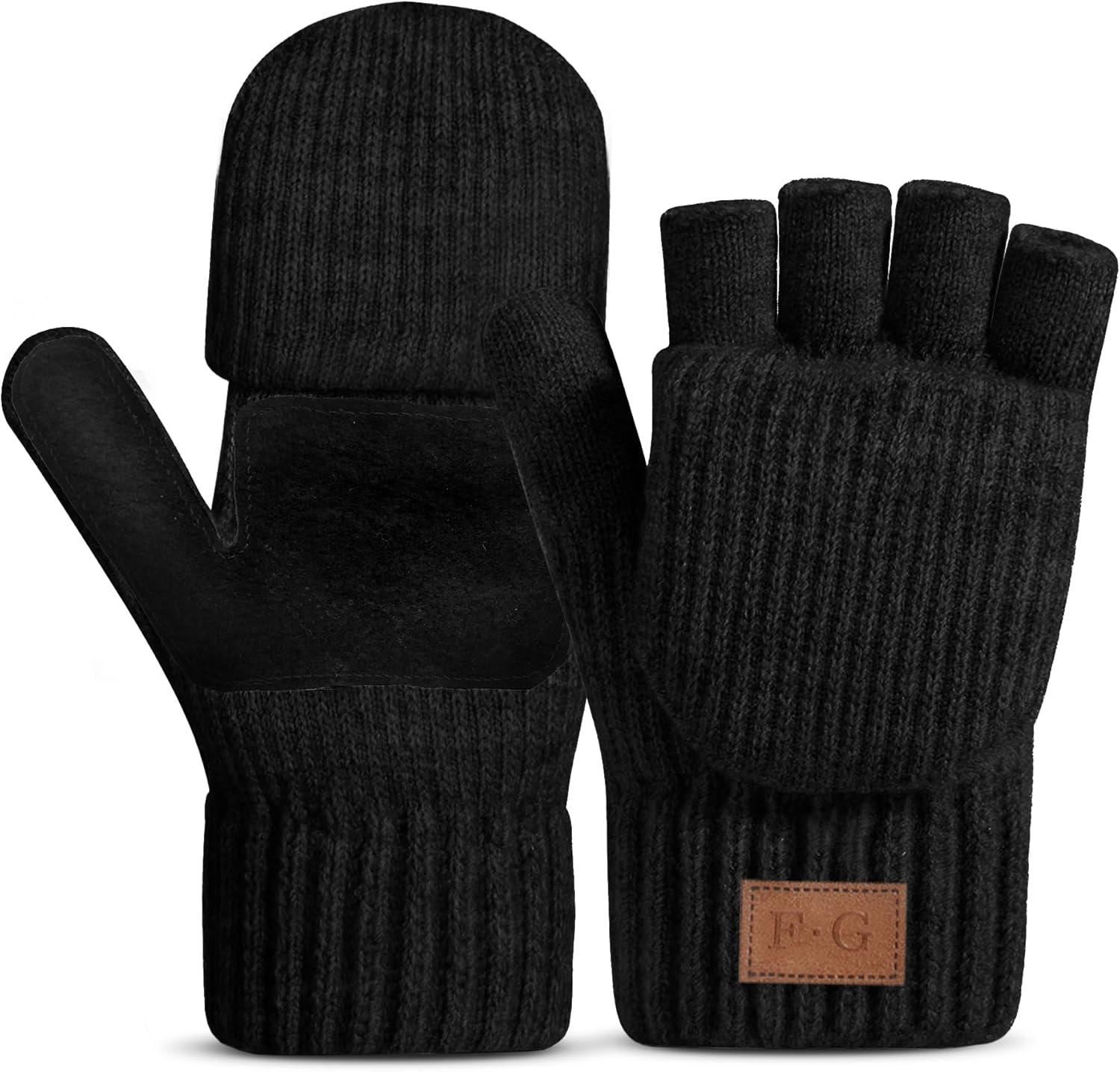 Product image of Winter Thermal Fingerless Gloves Mittens, Knitted Convertible Mittens Flap, Warm Gloves for Women and Men