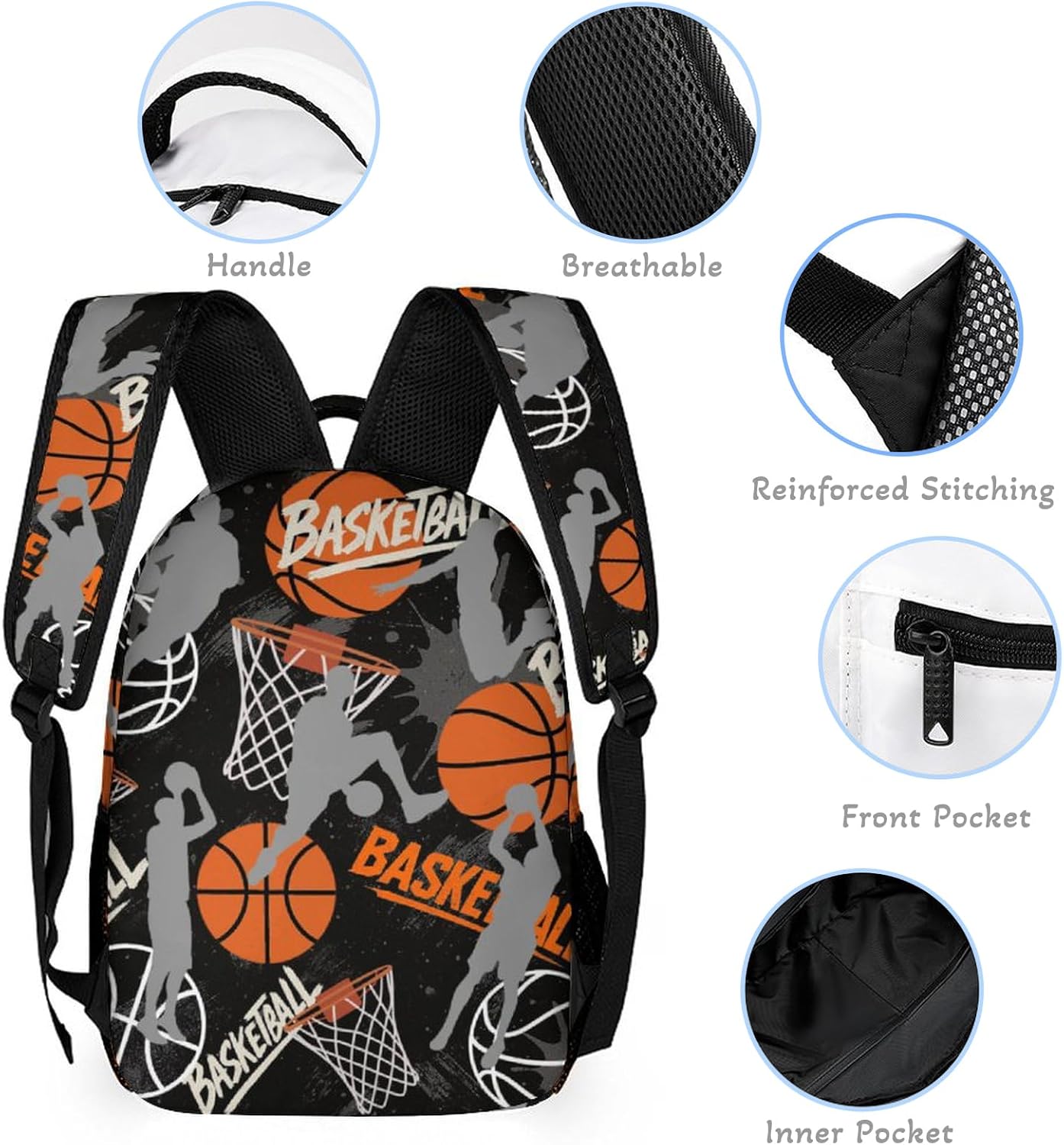Basketball Theme Backpack Set for Kids,School Bookbag with Lunch Box and Pencil Pouch Bag(Basketball)