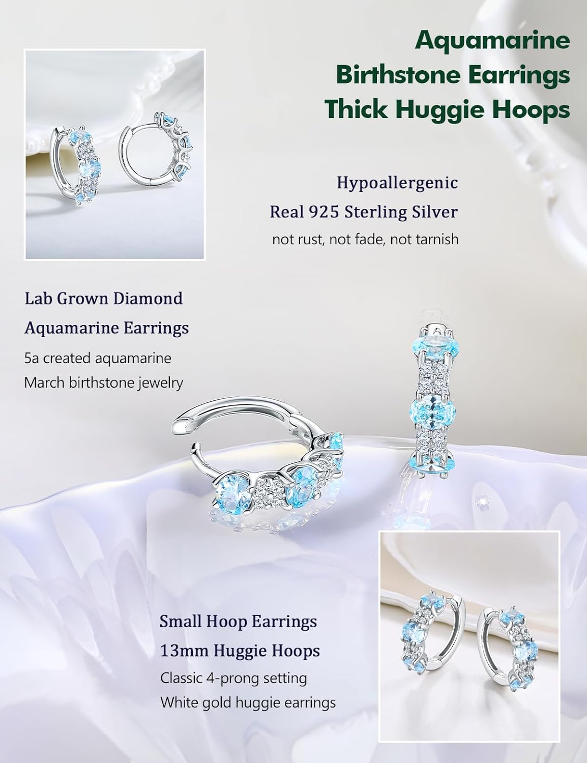 Small Hoop Earrings for Women Hypoallergenic 925 Sterling Silver 13.5mm Thick Huggie Earrings Hoops Created Gemstone Diamond Birthstone Wedding Earrings - Image 5