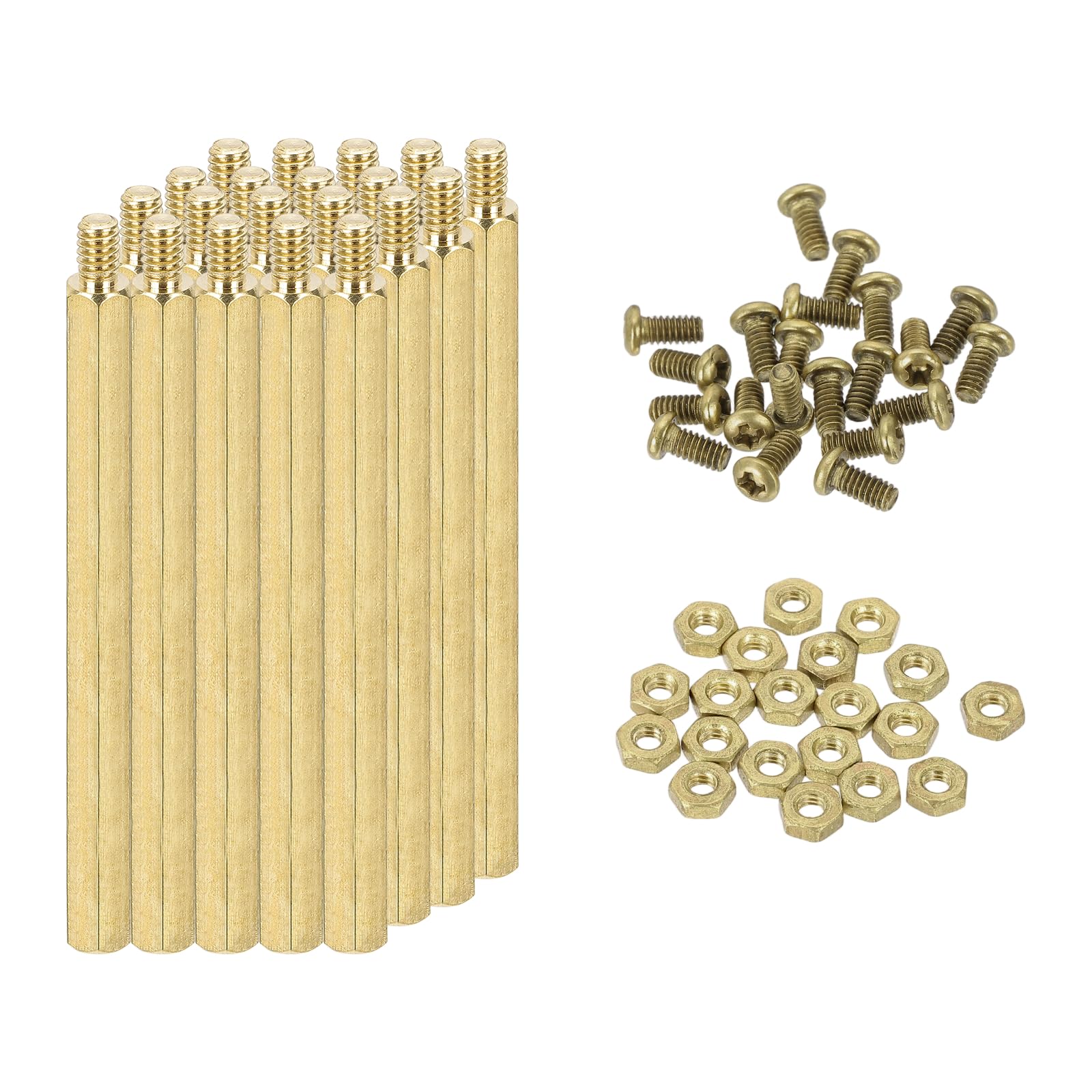 sourcing map M2 Male Brass Hex Spacer Standoffs Screws Nuts, 20 Set Hex Column Screw Nut Assortment Kit M2*21+3 Threaded Standoff for Raspberry Pi PCB Motherboard DIY