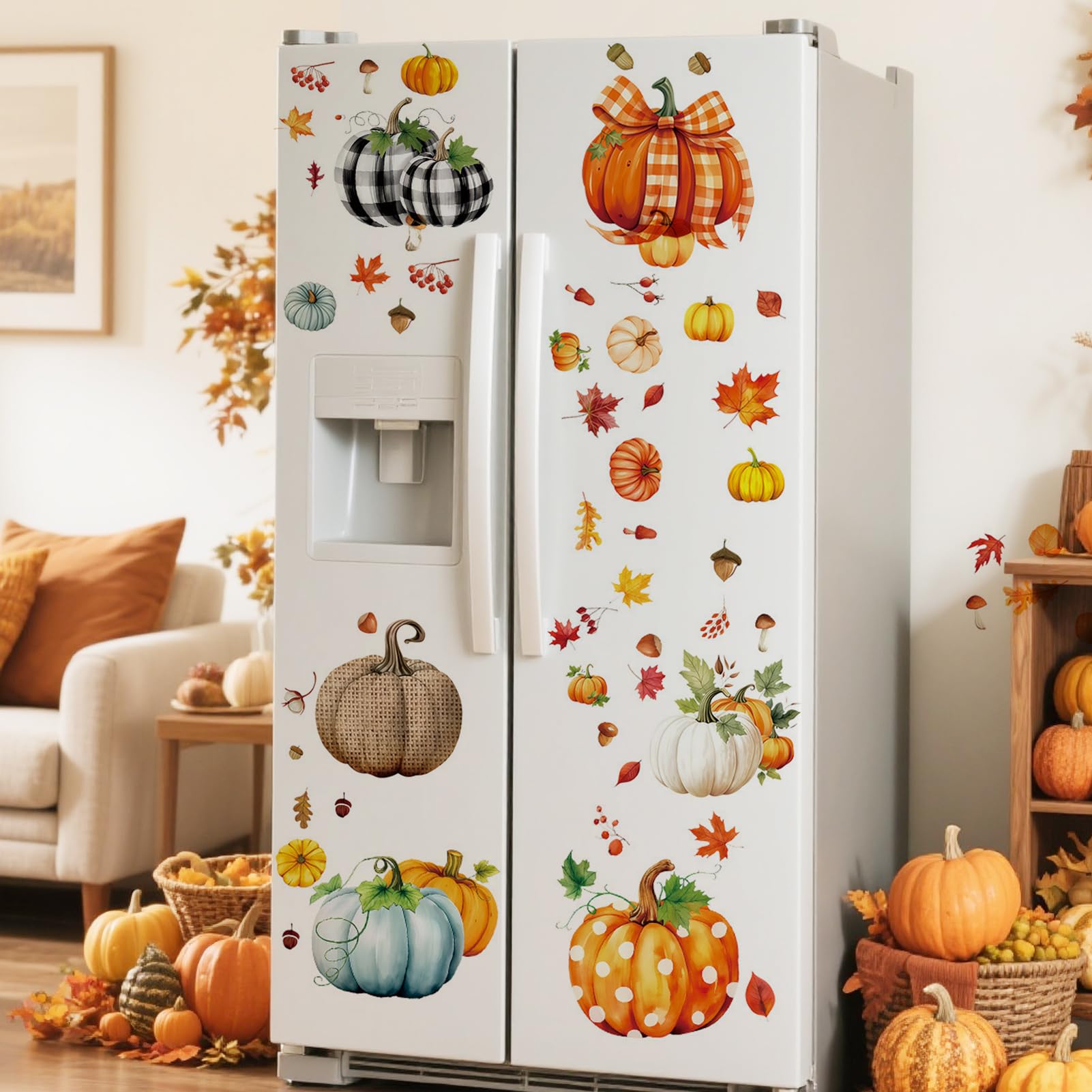 8 Herbst Fensterbilder Set - Kürbis & Ahornblatt Deko Selbstklebend