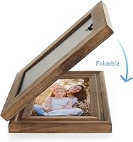 Vista 44 de Portarretratos de 5 x 7, doble bisagra horizontal de madera con marco de fotos plegable con frente de cristal real en grano de madera envejecido