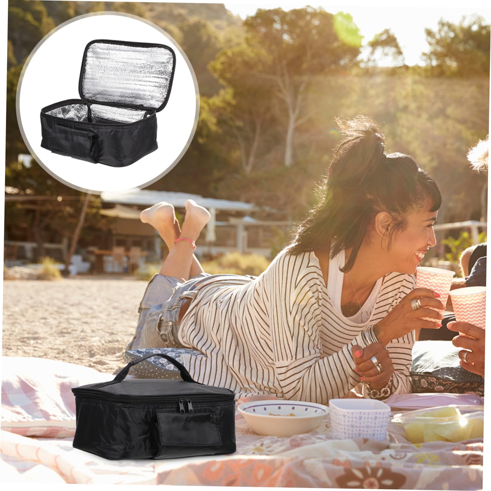Tasche mit Henkeln, 1 Stück, Schwarz, Warmhaltend für Lunchbox