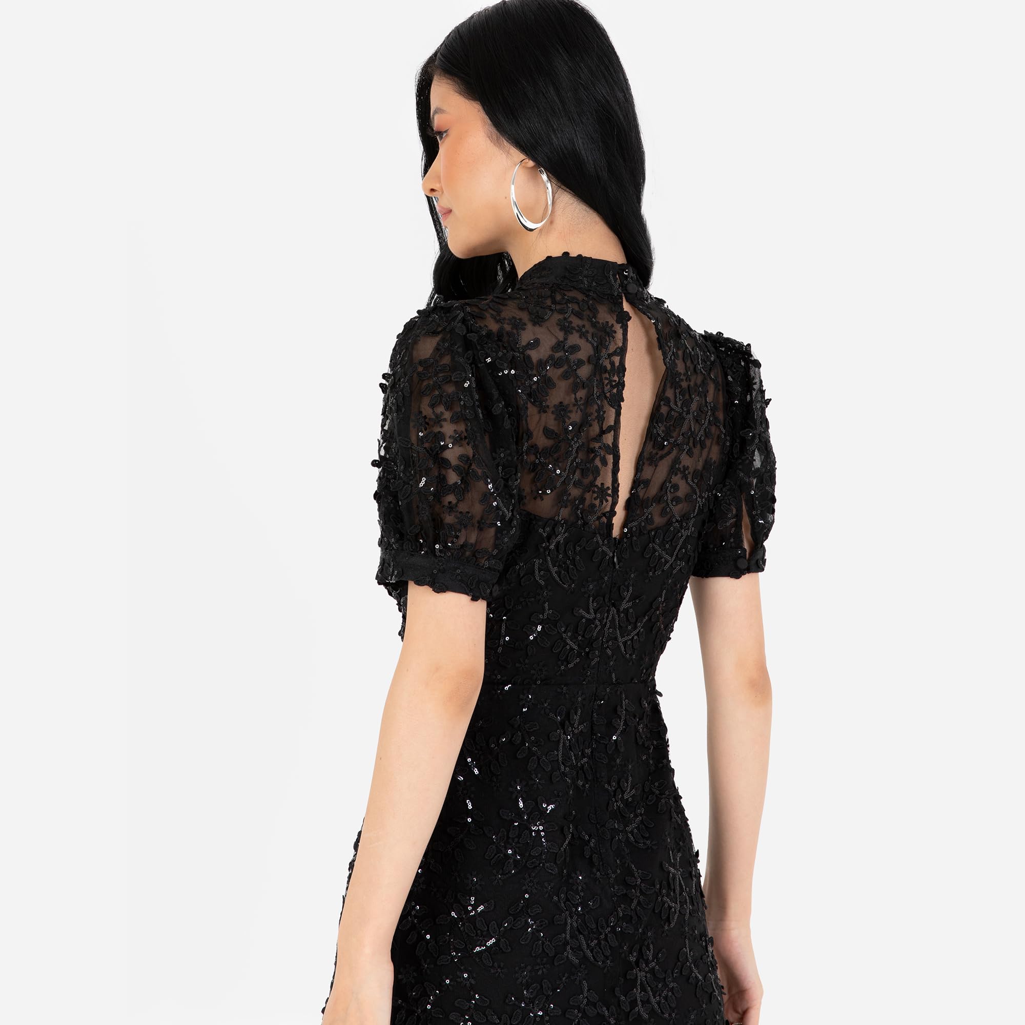 Maya Deluxe Women's Embroidered Dress for Ladies Sequin Embellished Midaxi Floral High Neck Wedding Guest Ball Evening Cocktail