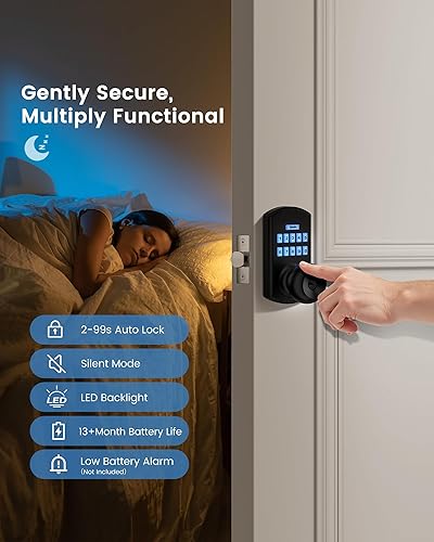 Miniatura 6 de Hidalife Pomo de puerta inteligente con teclado, cerradura de puerta de entrada sin llave para puerta delantera, modo de paso fácil, código único,