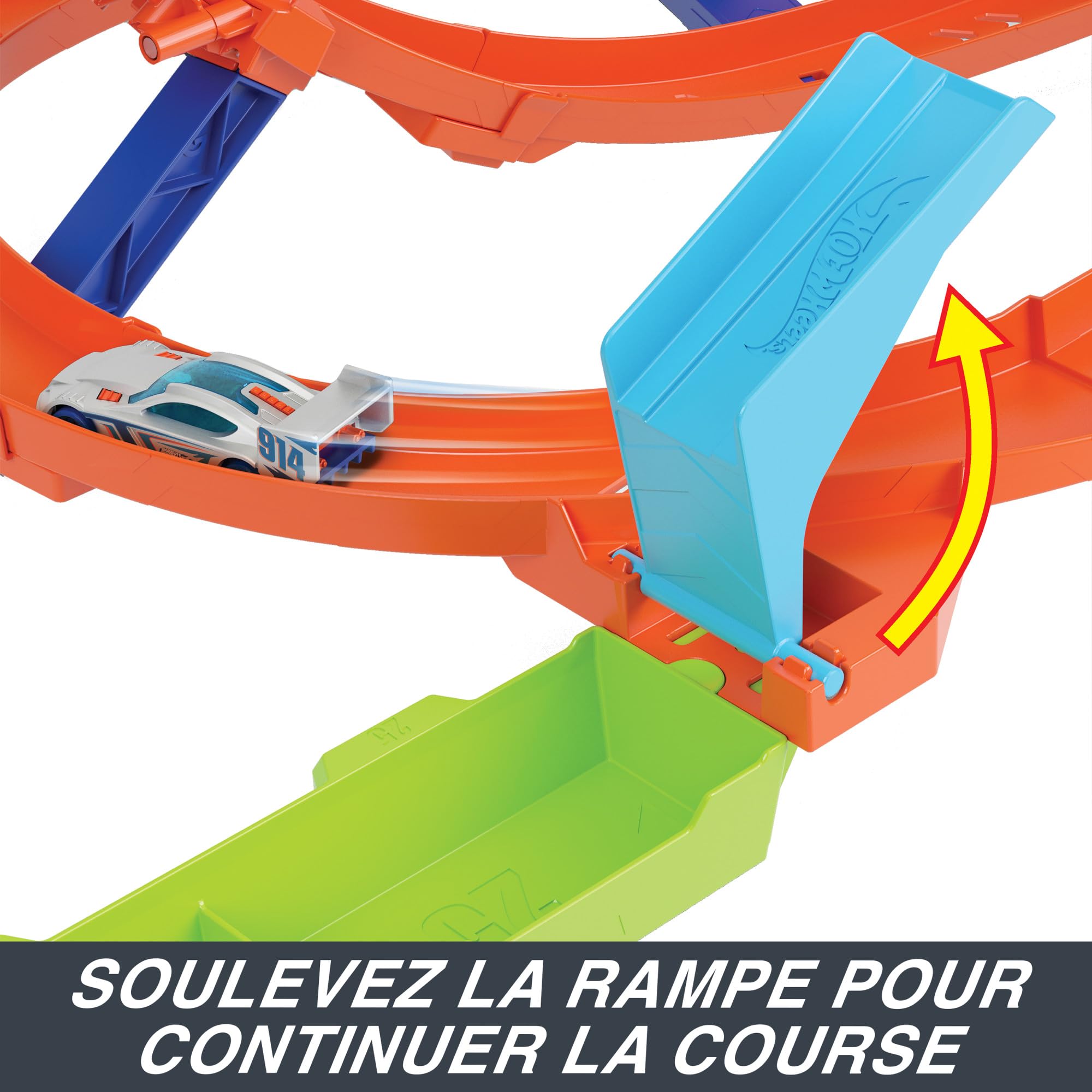 Hot Wheels Let’s Race Netflix - Coffret Circuit Loop Cyclone Challenge Gamme Action Avec Voiture, Échelle 1/64, 2 Modes De Jeu, Rangement Facile, Poignée De Transport, A Partir De 4 Ans, HXM94