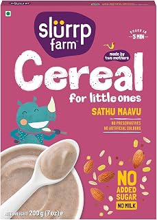 Slurrp Farm Sathu Maavu Baby Cereal: Multigrain Mix with Almonds, Lentils, Millets | No Sugar/Milk | Easy Digest for 6m+ | 200g