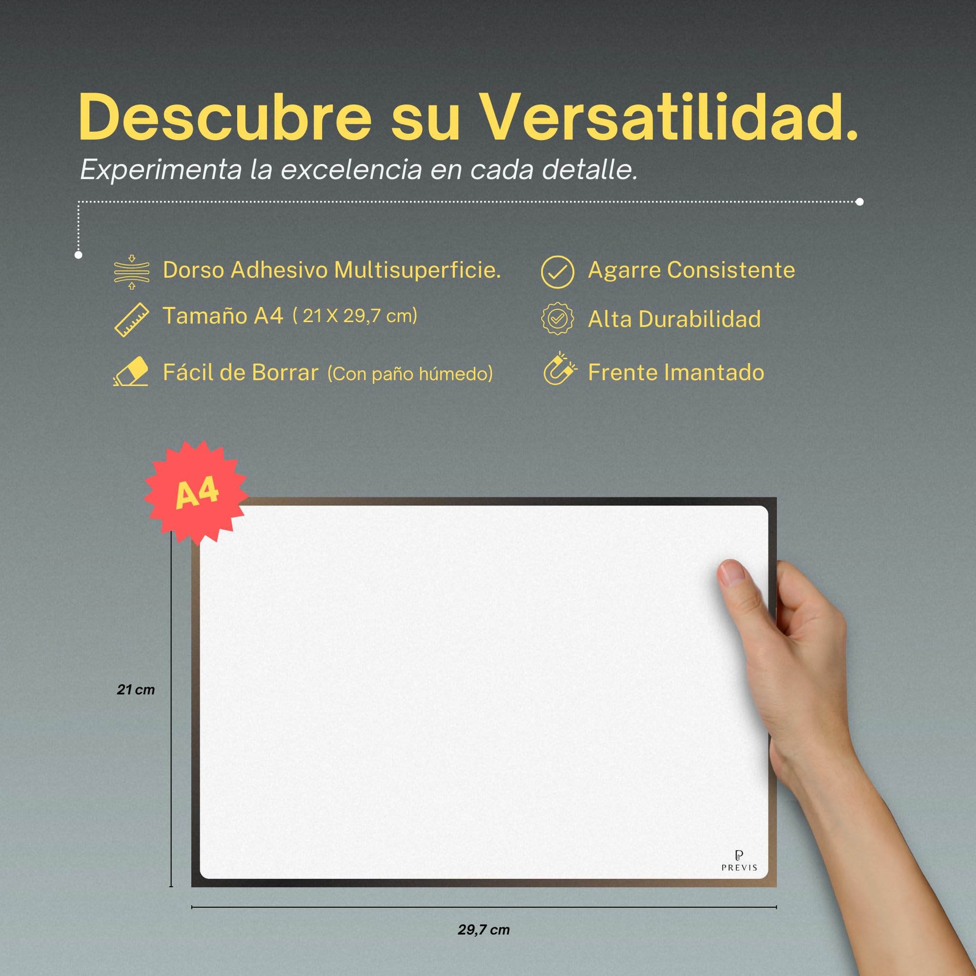 PREVIS Pizarra Adhesiva Pared Blanca Magnetica A4 30x21cm + 3 Rotulador Borrable - Papel Pizarra Adhesivo Pared - Rollo Vinilo Hogar y Oficina - No Daña Pared Fácil de Trasladar