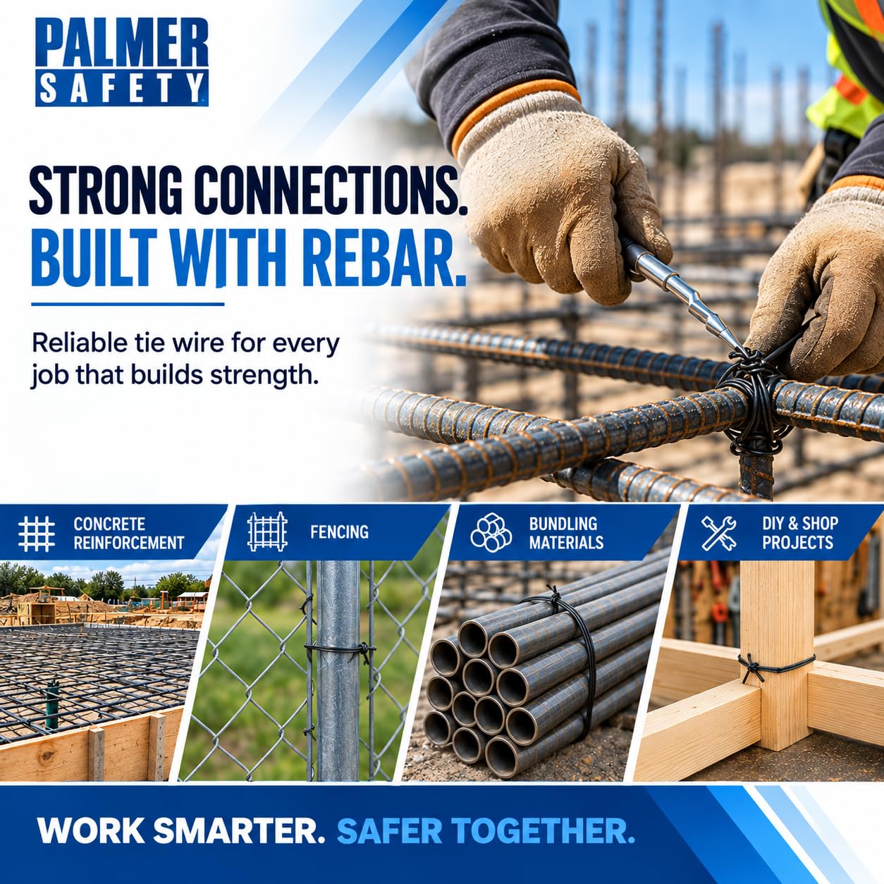 Palmer Safety Alambre de amarre de barra de refuerzo de calibre 16.5, rollo
