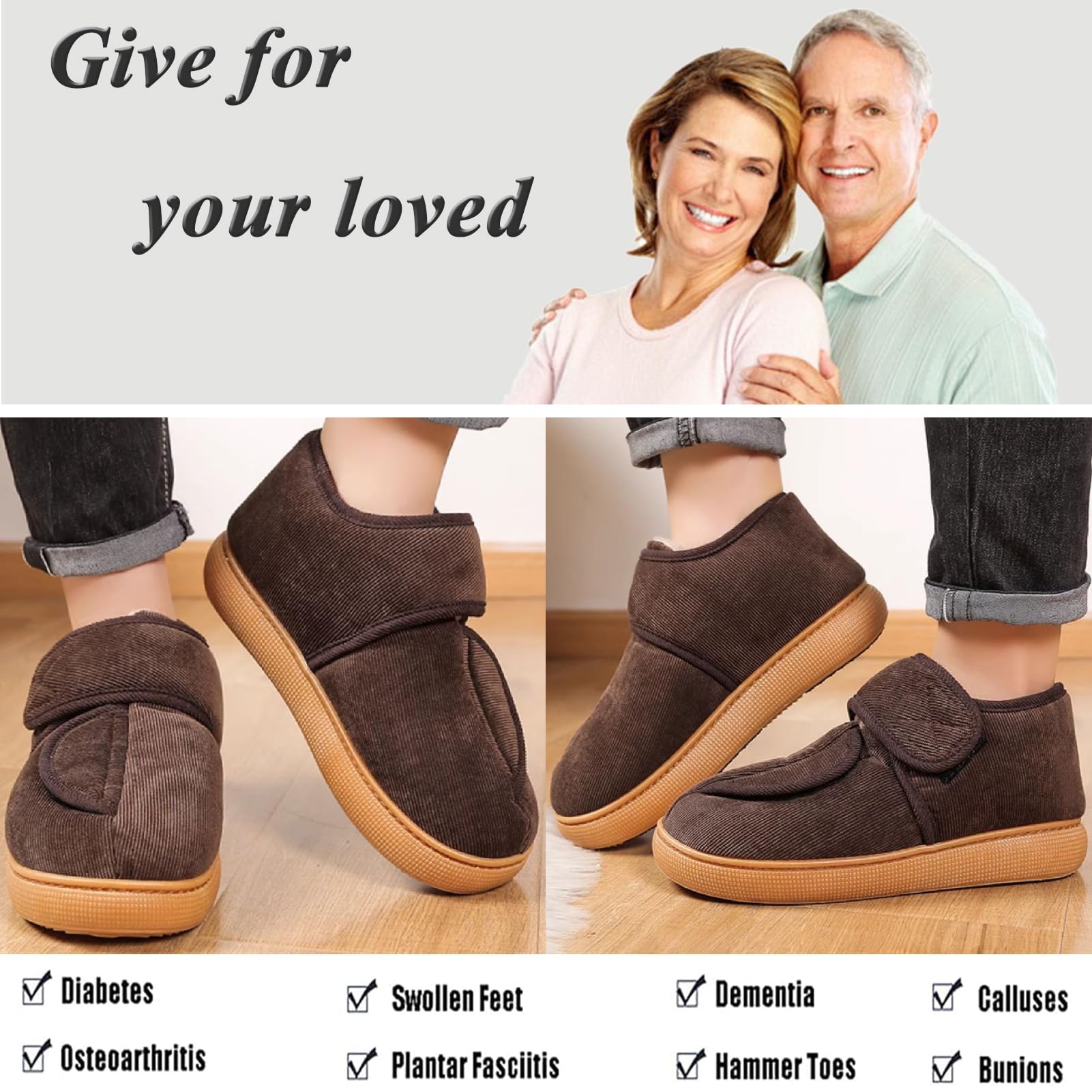 Pantofole da Casa Donna Uomo Larghe Scarpe Stivaletto Invernali Calde Morbido Traspiranti Regolabile Antiscivolo Comode Pantofole Casa per Piedi Gonfi