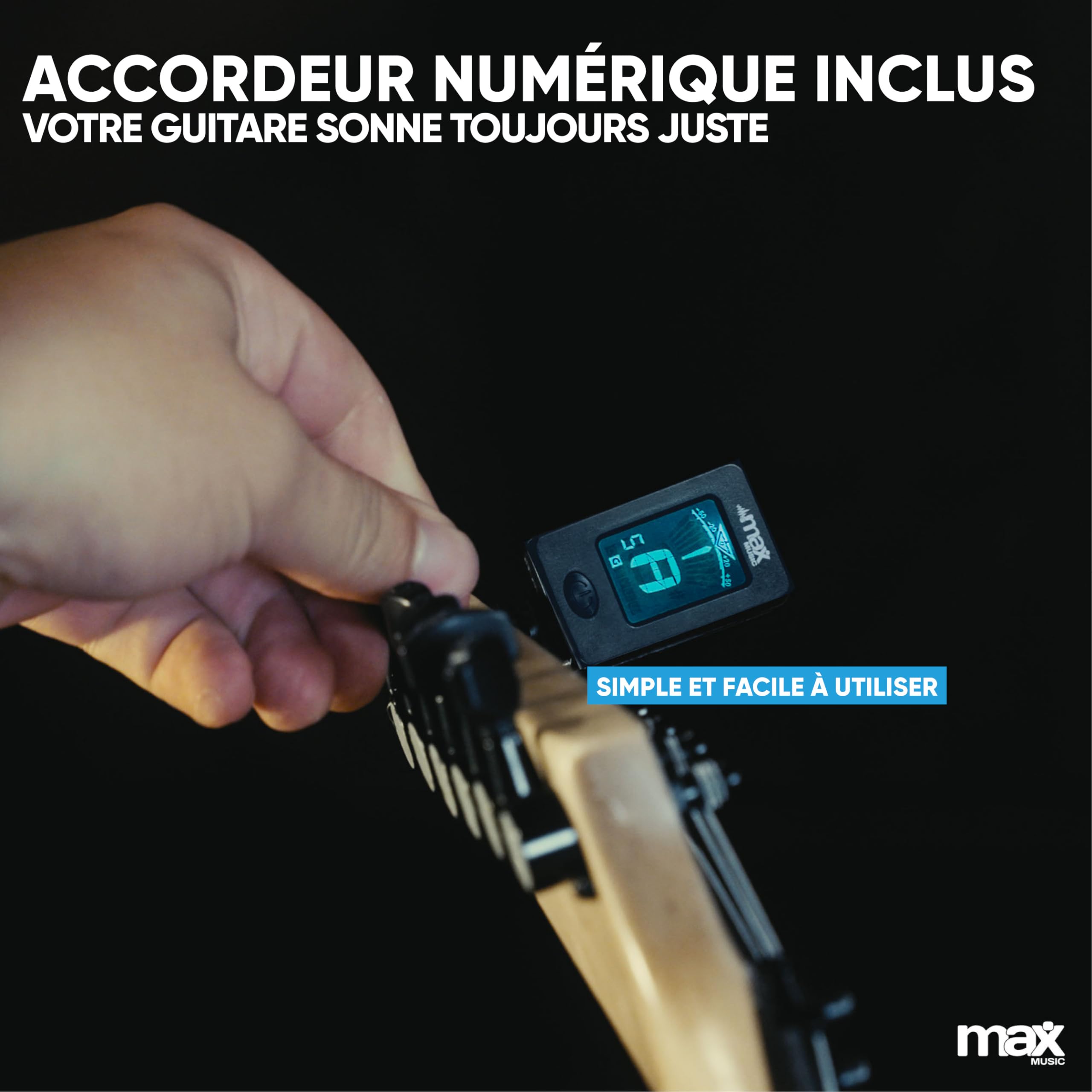 Max Pack Guitare Électrique Style V avec Ampli 40 Watts et Nombreux Accessoires, Housse, Accordeur, Cordes de rechange, Sangle, Câble 3m et Médiators, Kit Complet pour Bien Débuter - Noir