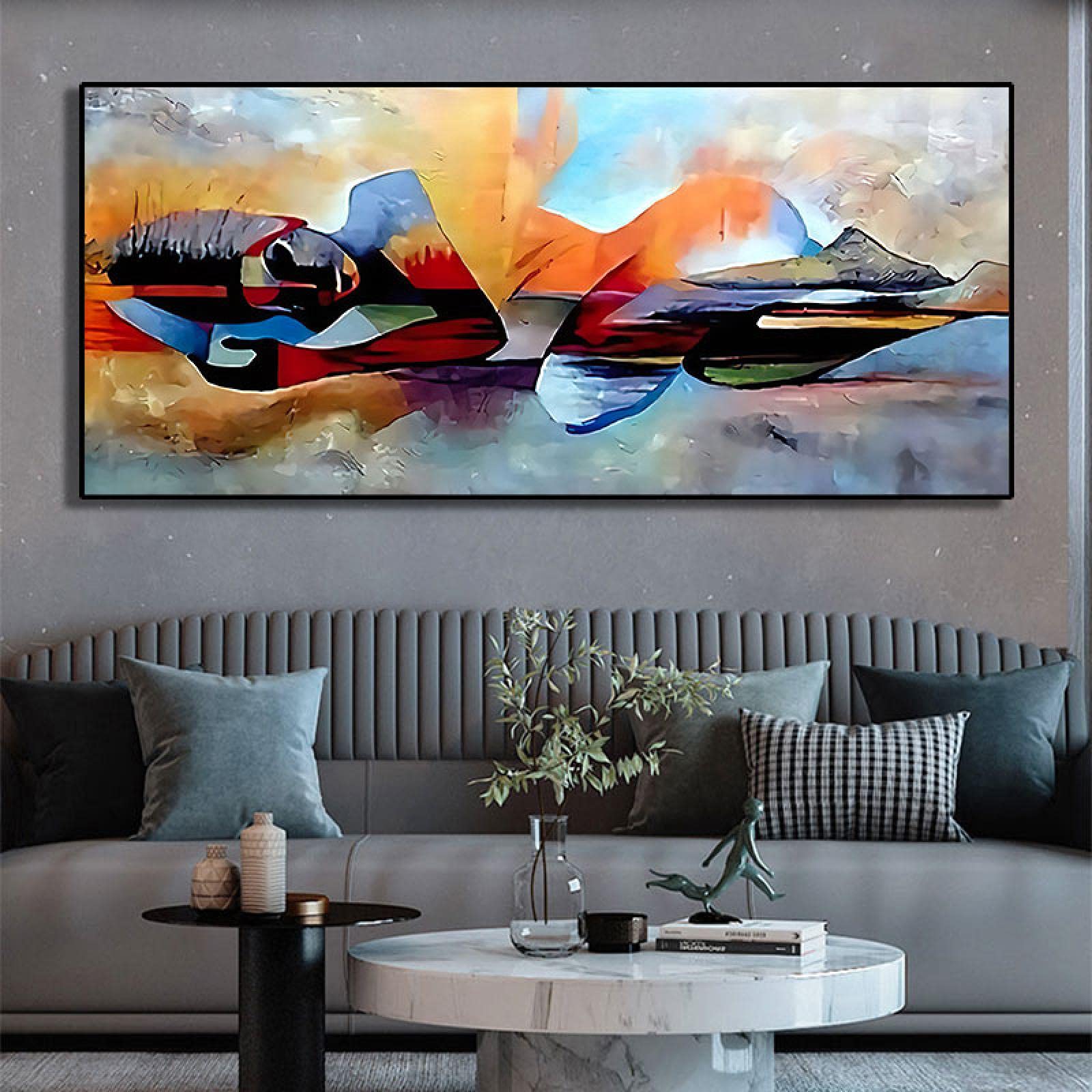 Art mural de prestige bouddha abstrait toile moderne colorée géante 80x160cm