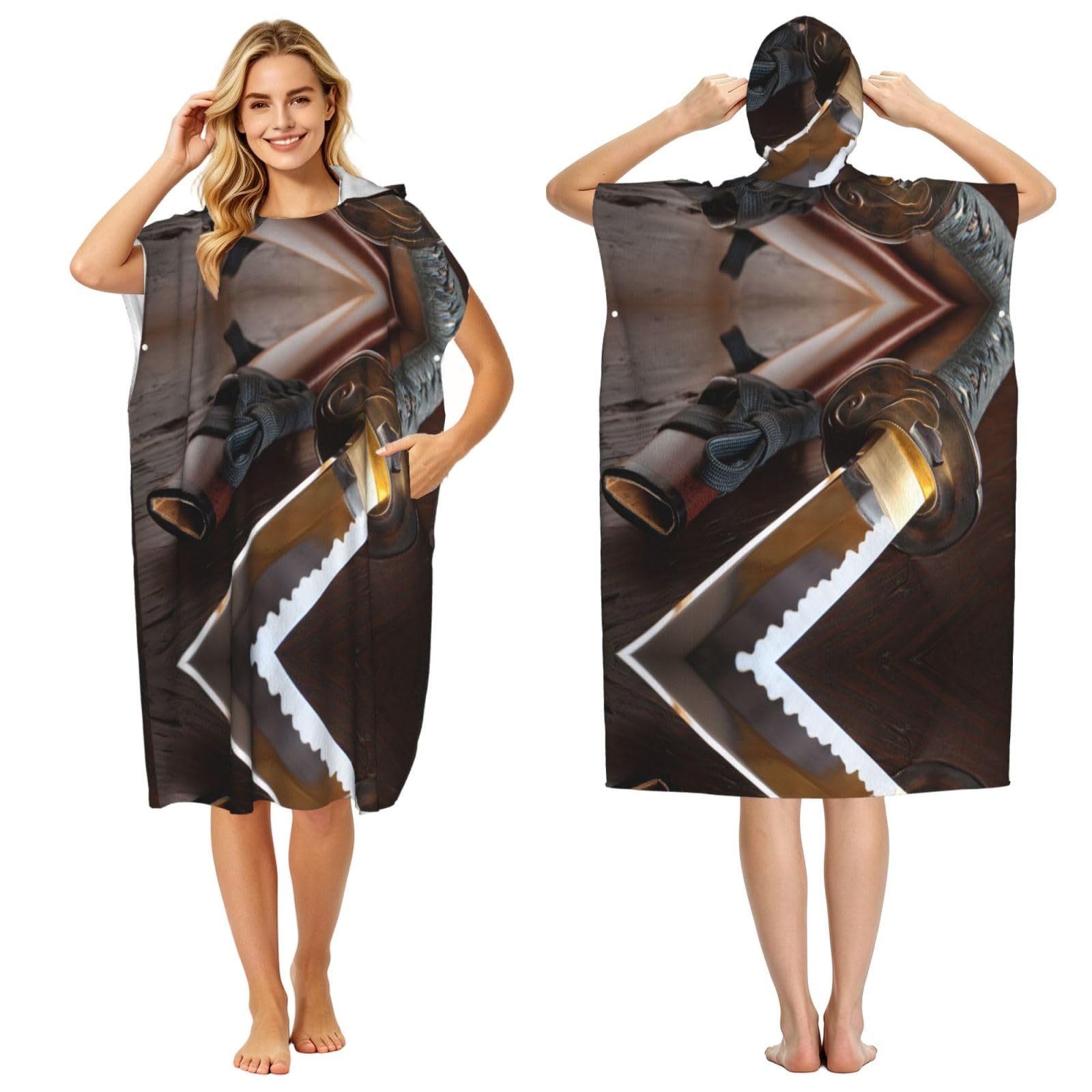 Poncho d'été imprimé samouraï microfibre premium adulte