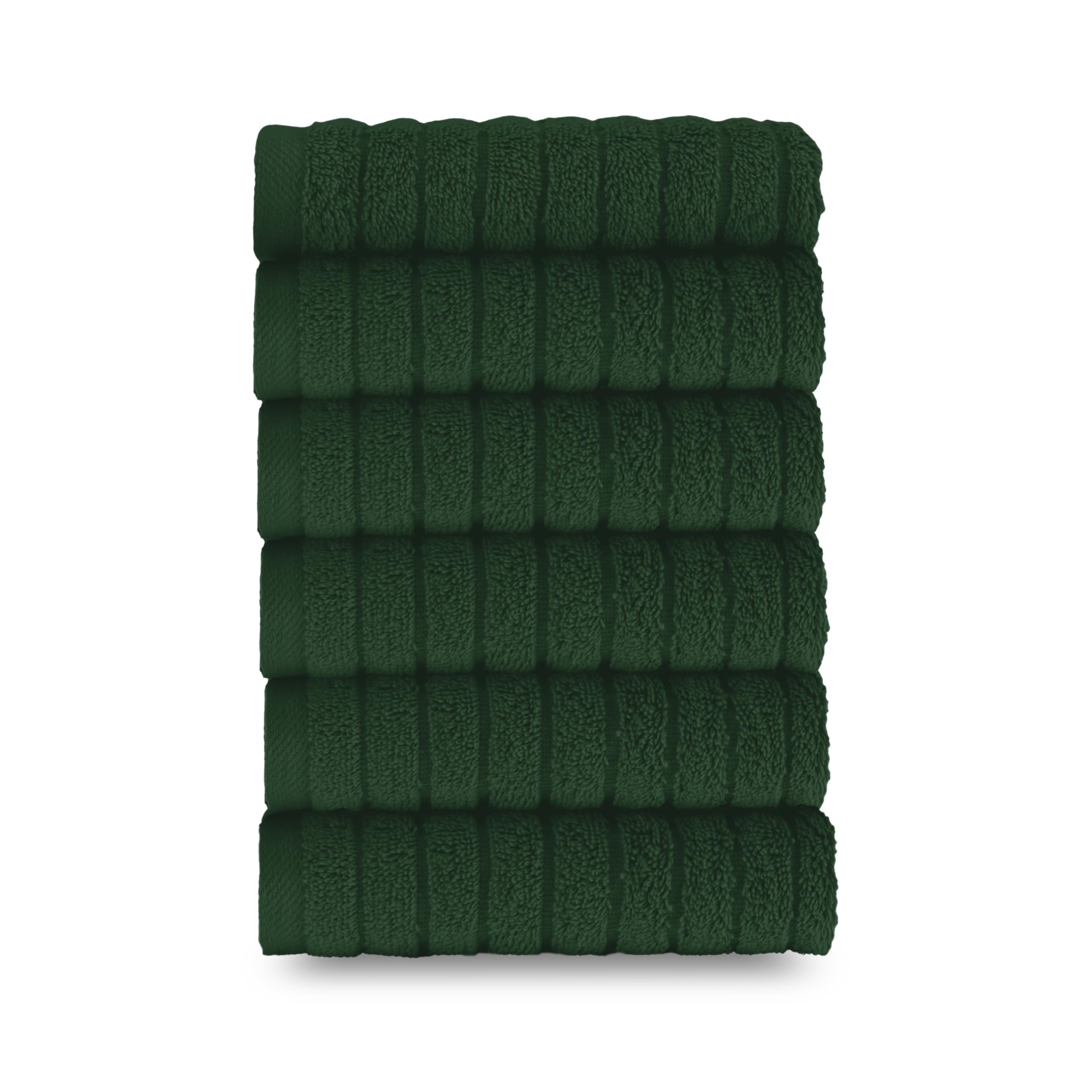 Elegant Comfort 100% Turkish Cotton Corduroy Ribbed Luxury Washcloths 6 Pack Soft 13 x 13 Inch - Higly Absorbent, Durable, Quick Dry, Spa Premium Hotel Quality for Bathroom or Travel, Hunter Green