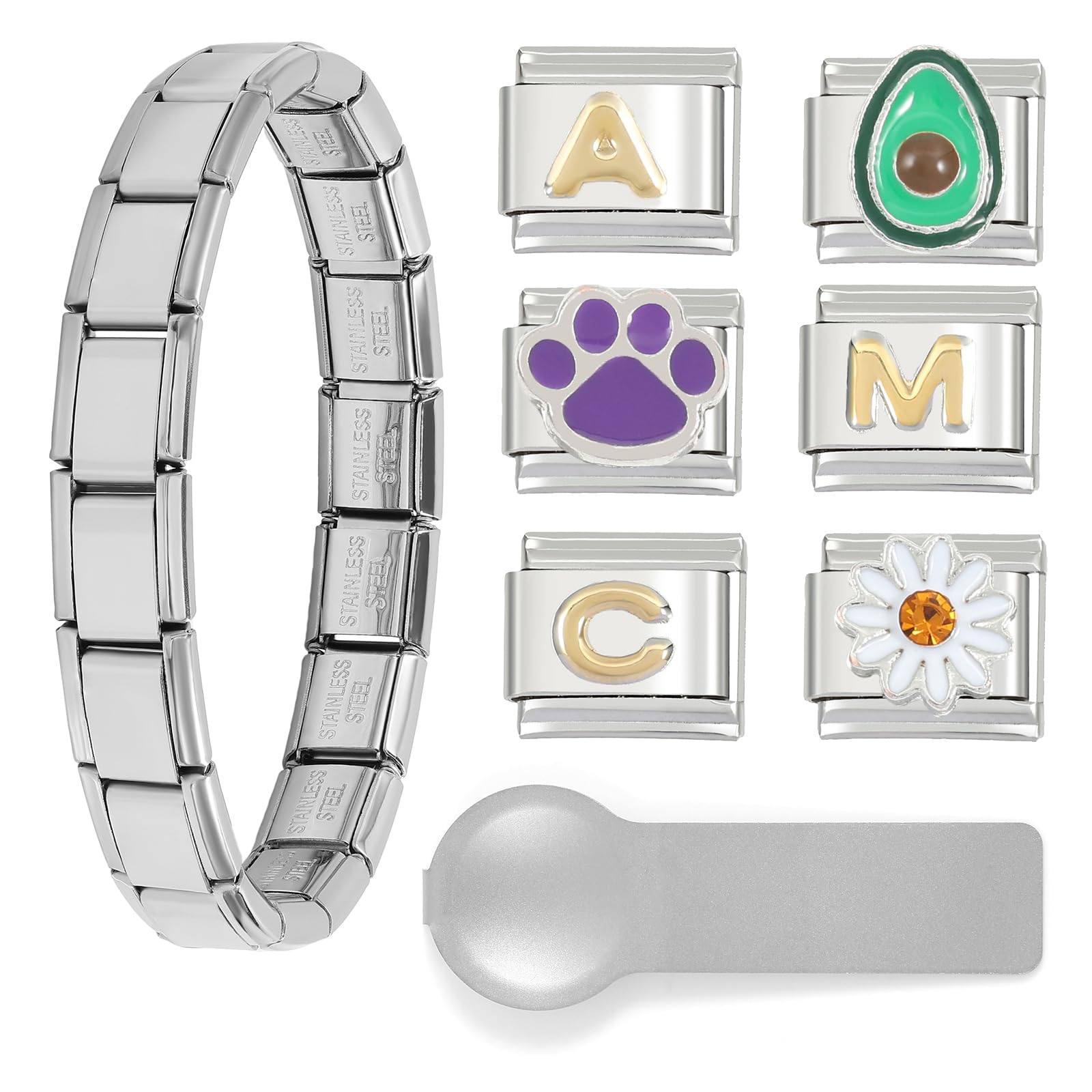 Italian Charms Bracelet,Stainless Steel Charm Bracelets for Women 9mm Bracelet Link Handmade DIY Module