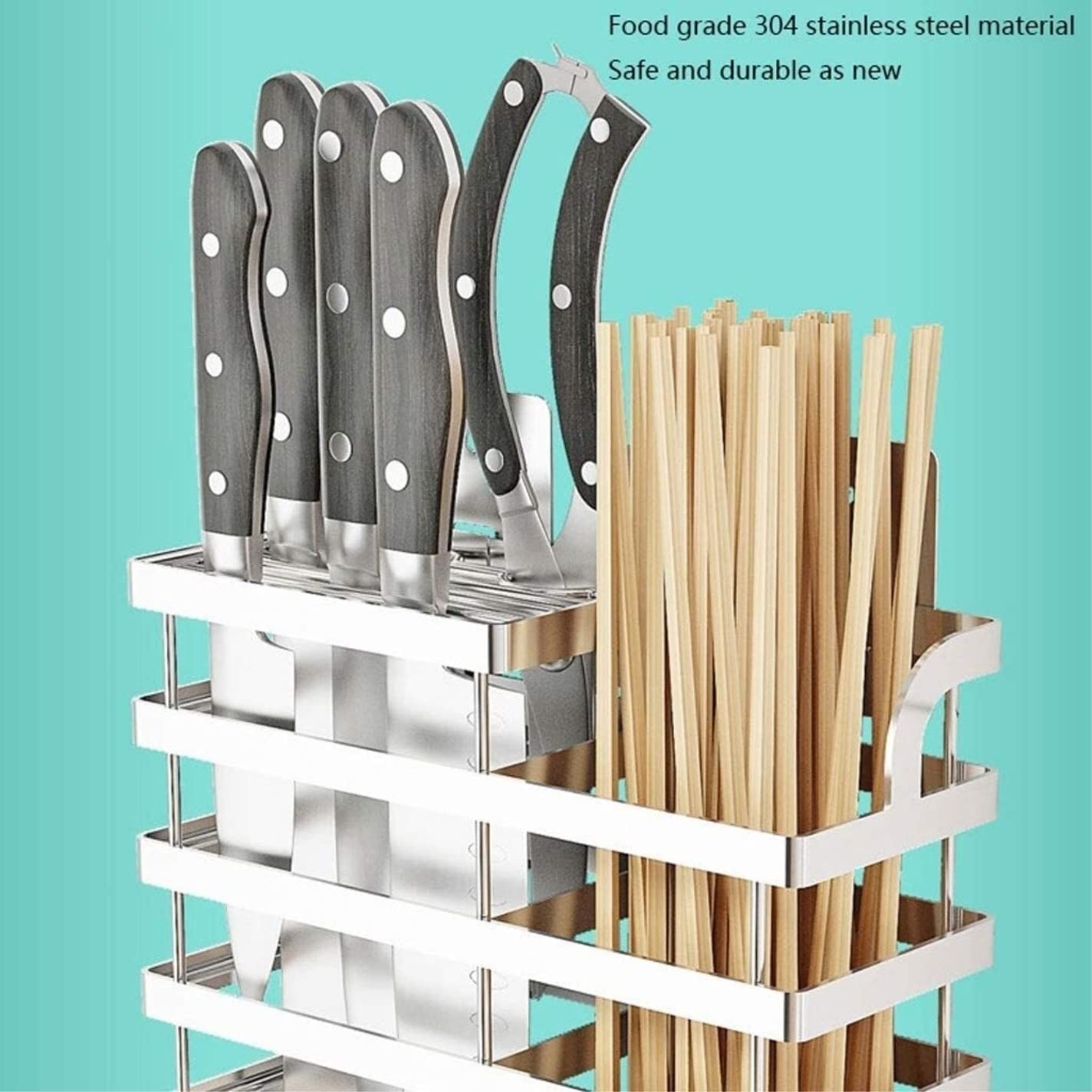 Bloque Cuchillos Cocina Soporte para Cuchillos De Acero Inoxidable Cocina Casera Estante para Cuchillos Montado En La Pared con Bandeja De Drenaje De PP