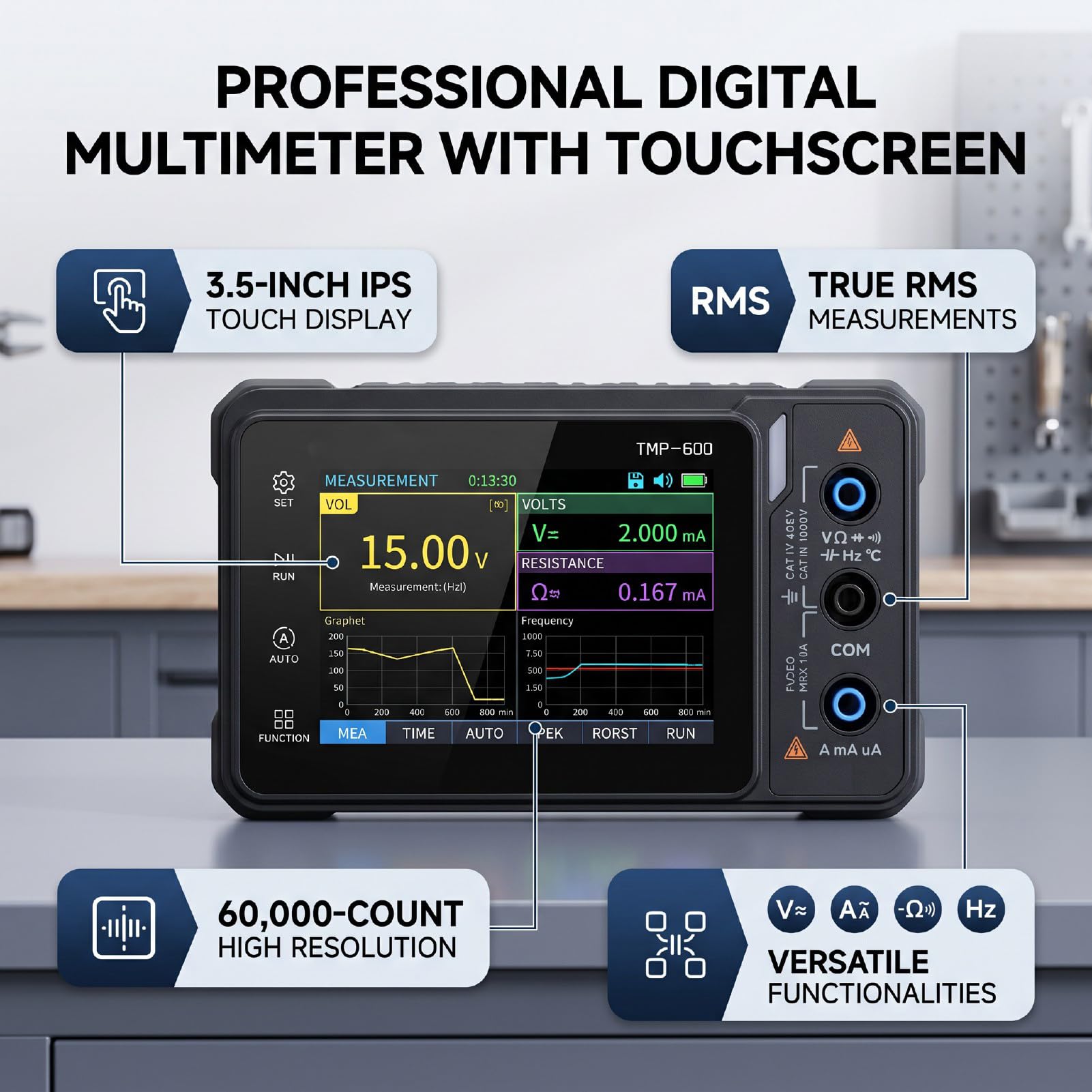 Luocute Multímetro Digital, Probador de Voltaje True RMS con Pantalla Táctil, 60000 Cuentas para Medición de Voltaje AC DC, Resistencia, Capacitancia, Diodo, (Multímetro)