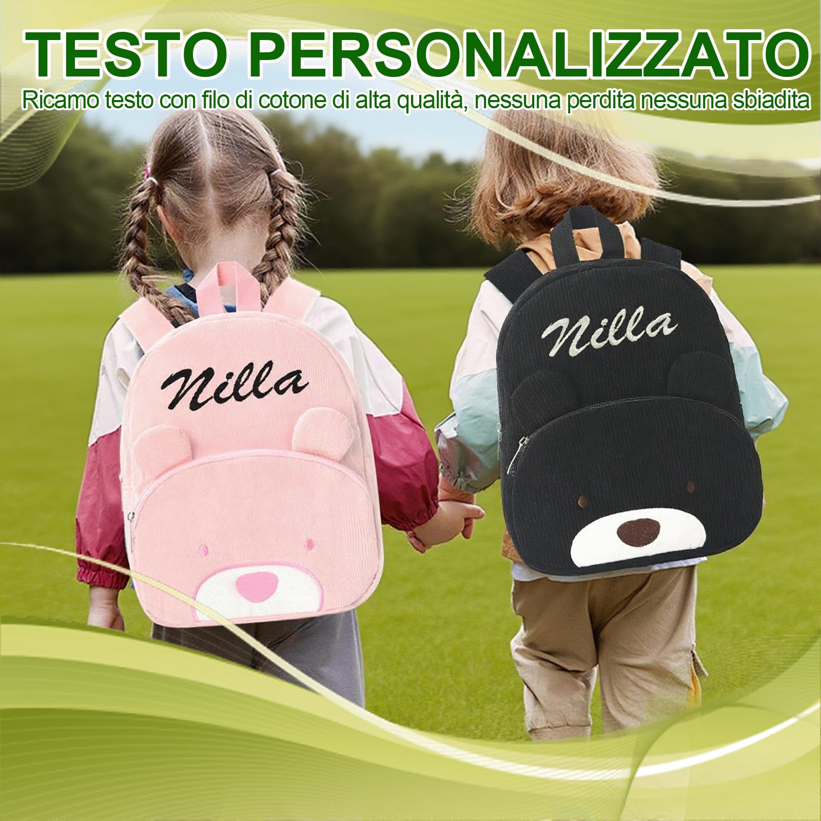 Generico Zainetto Asilo Bambino Personalizzato con Nome Ricamato, Zaino Velluto a Coste per Bambina e Bimbo, Scuola & Viaggi (Cachi)