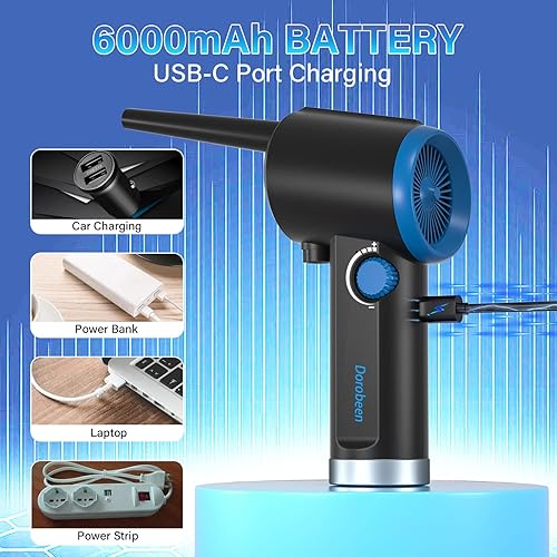 Miniatura 3 de DOROBEEN - Plumero de aire comprimido portátil inalámbrico recargable aire comprimido 33000 RPM para limpieza electrónica de teclado de computadora