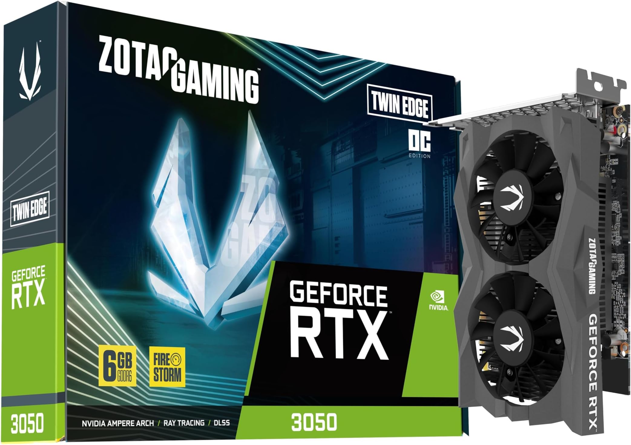 ZOTAC Gaming GeForce RTX 3050 6GB GDDR6 Twin Edge OC 96-bit 14 Gbps PCIE 4.0 Super Compact Gaming Graphics Card, ZT-A30510H-10A