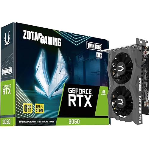 ZOTAC Gaming GeForce RTX 3050 6GB GDDR6 Twin Edge OC 96-bit 14 Gbps PCIE 4.0 Super Compact Gaming Graphics Card, ZT-A30510H-10A